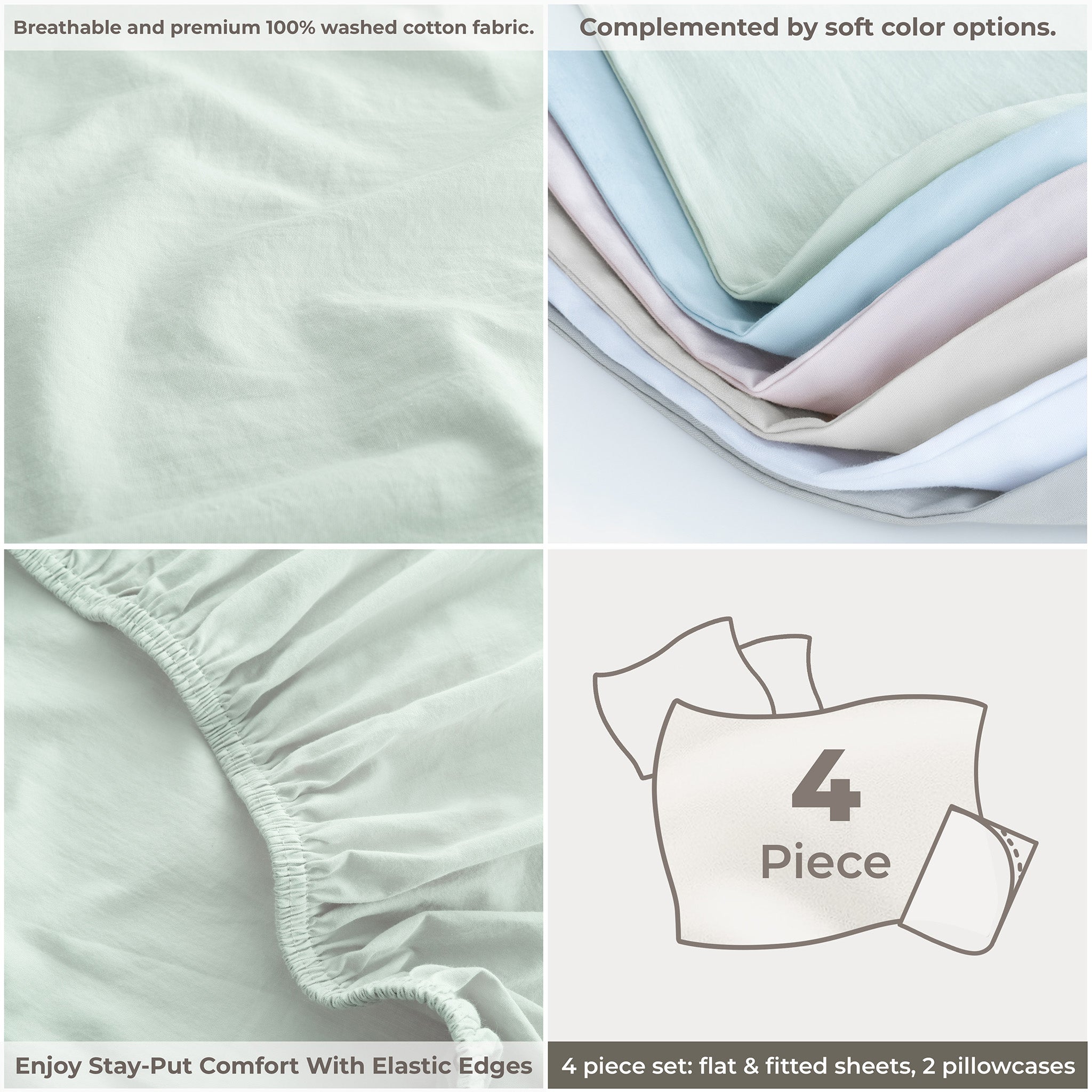 American Soft Linen 100% Washed Cotton Percale Sheet Set – Soft Breathable Bedding with Pillowcases