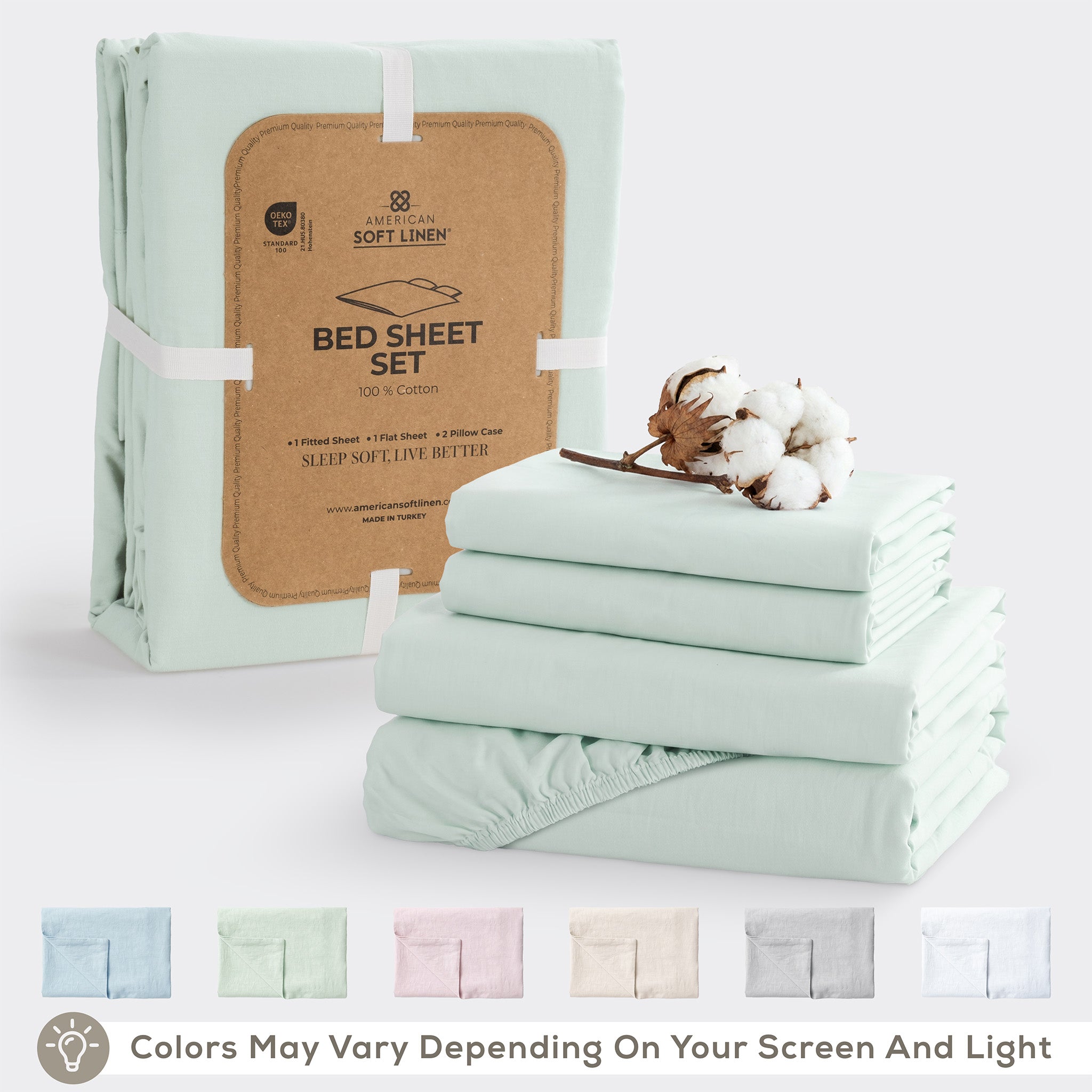 American Soft Linen 100% Washed Cotton Percale Sheet Set – Soft Breathable Bedding with Pillowcases