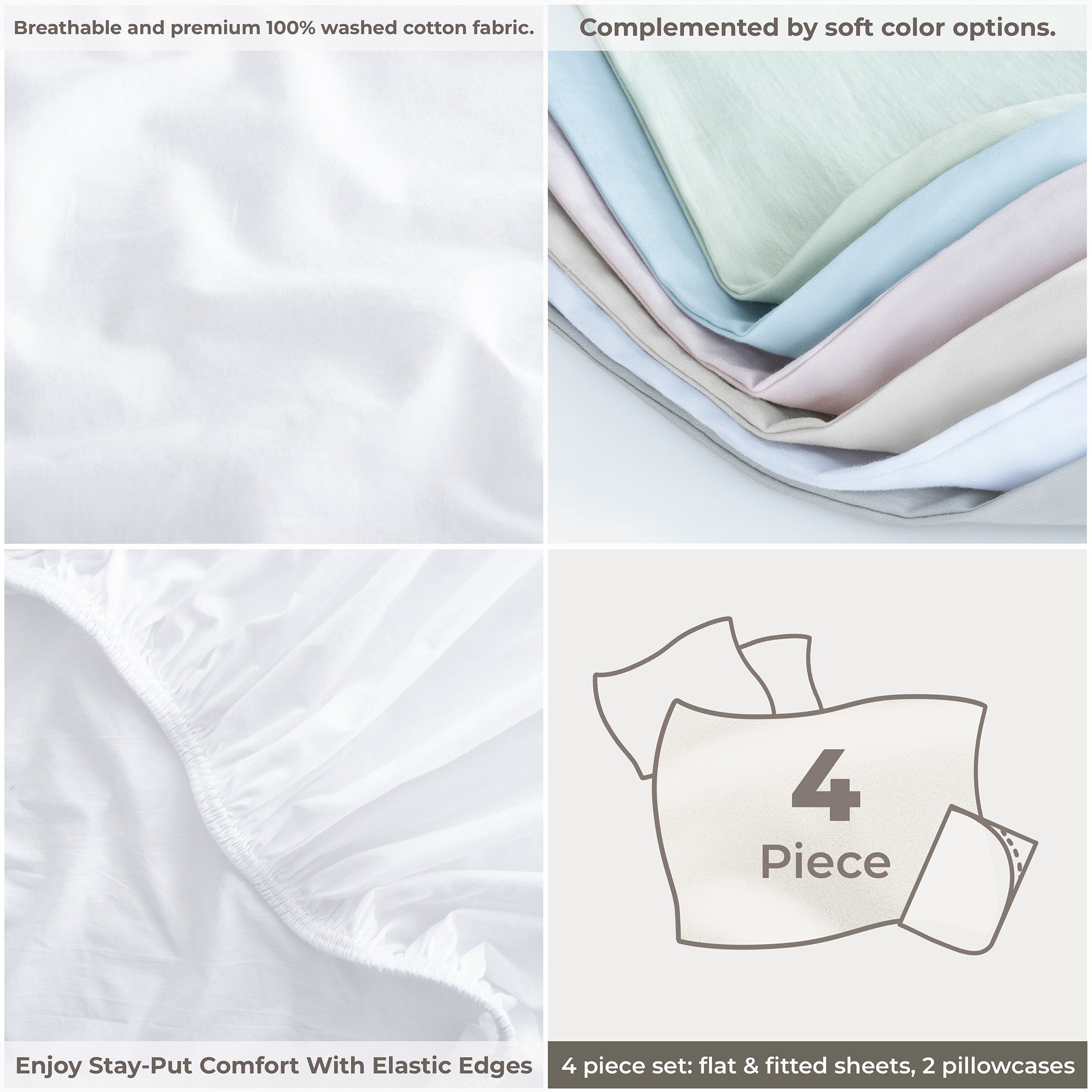 American Soft Linen 100% Washed Cotton Percale Sheet Set – Soft Breathable Bedding with Pillowcases