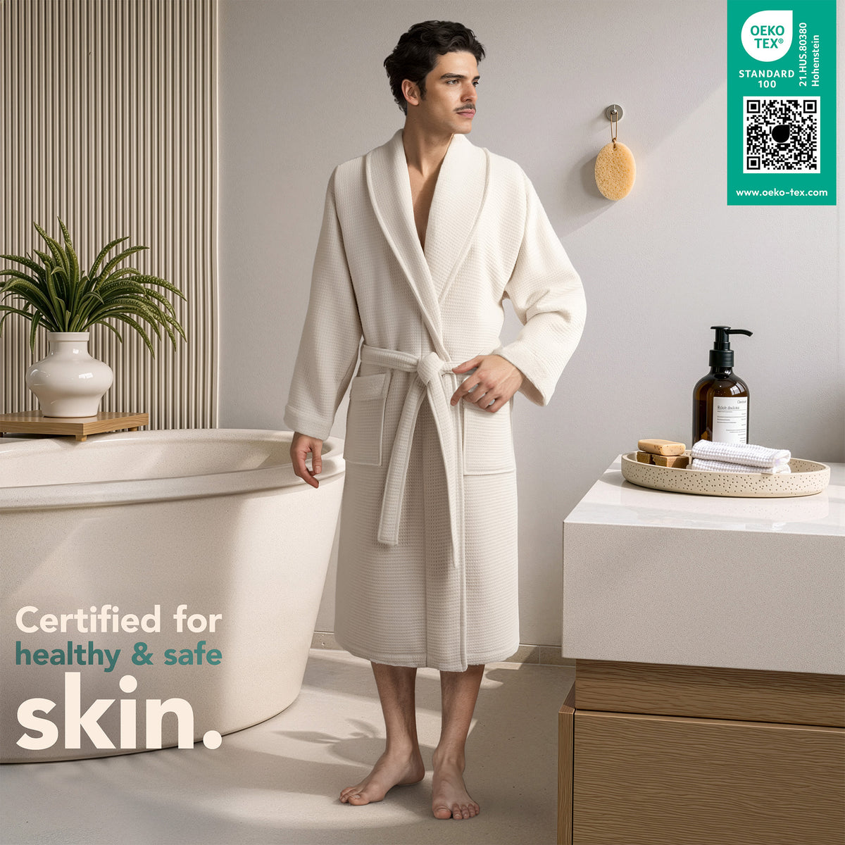American Soft Linen Men's 100% Turkish Cotton Bathrobe | Micro Cotton Shawl Collar