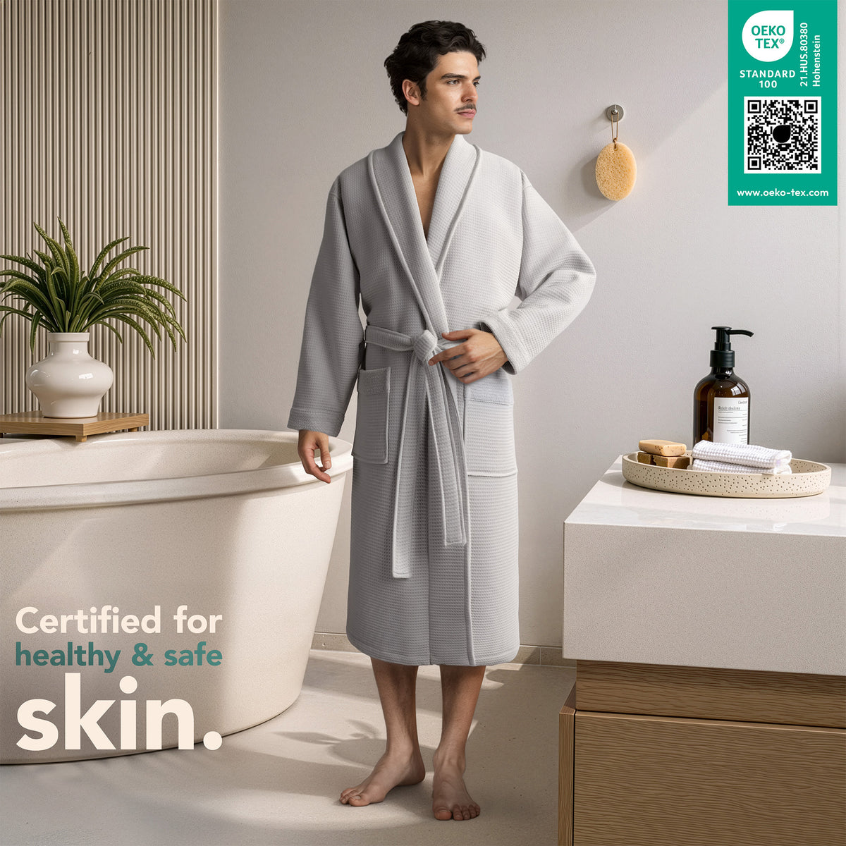 American Soft Linen Men's 100% Turkish Cotton Bathrobe | Micro Cotton Shawl Collar