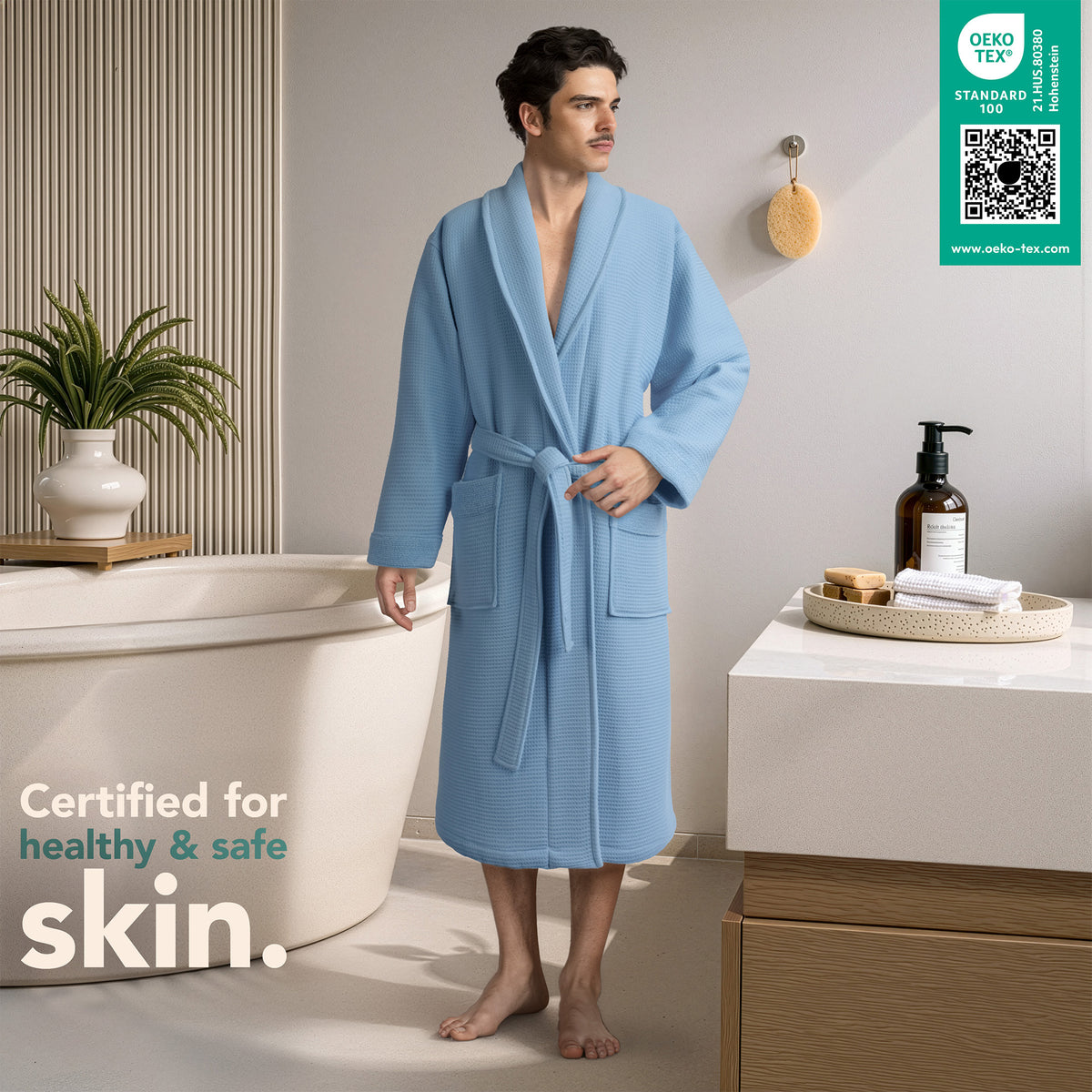 American Soft Linen Men's 100% Turkish Cotton Bathrobe | Micro Cotton Shawl Collar