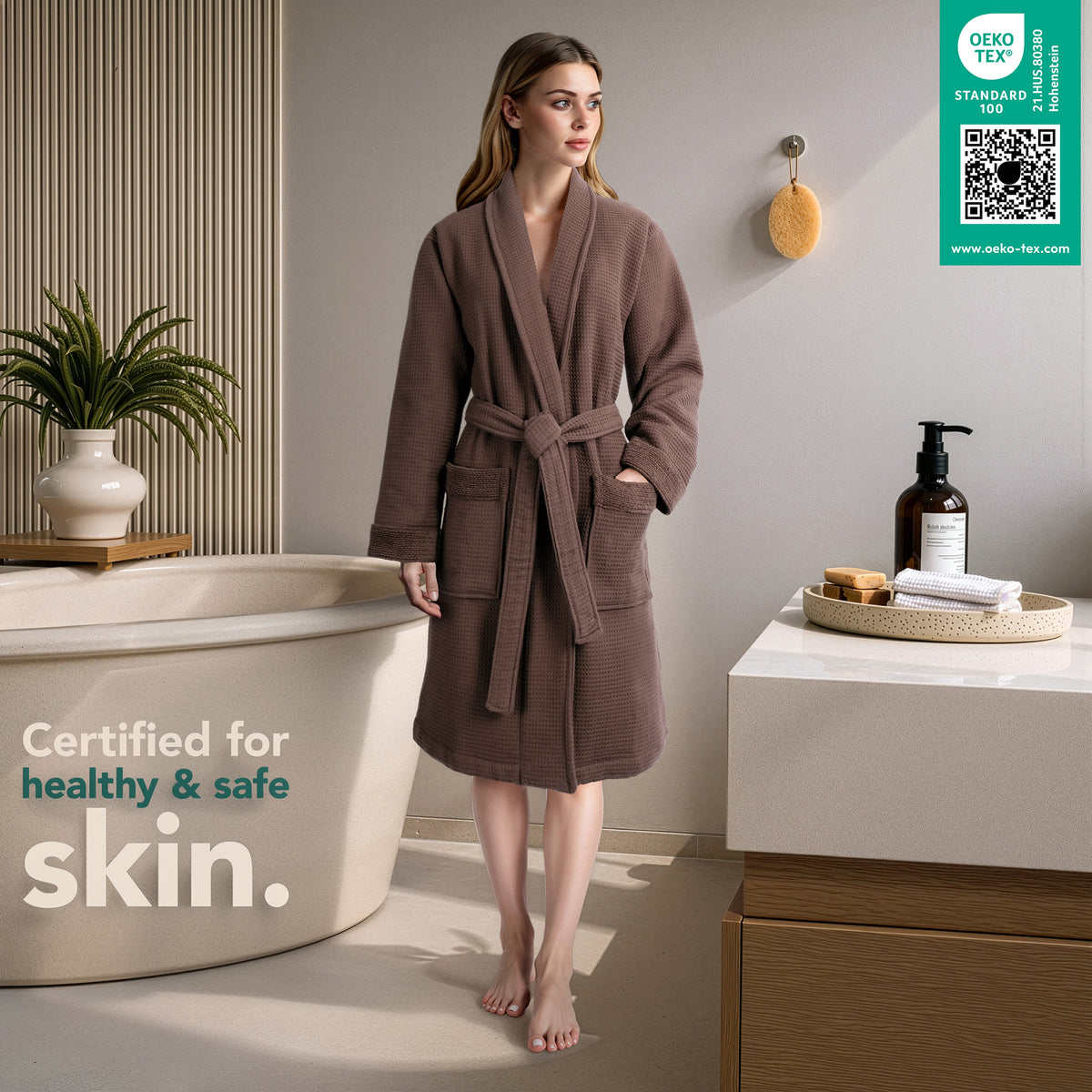 American Soft Linen Women's 100% Turkish Cotton Bathrobe | Micro Cotton Shawl Collar