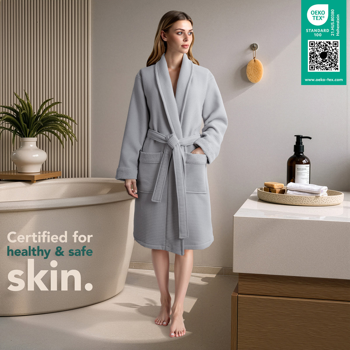 American Soft Linen Women's 100% Turkish Cotton Bathrobe | Micro Cotton Shawl Collar