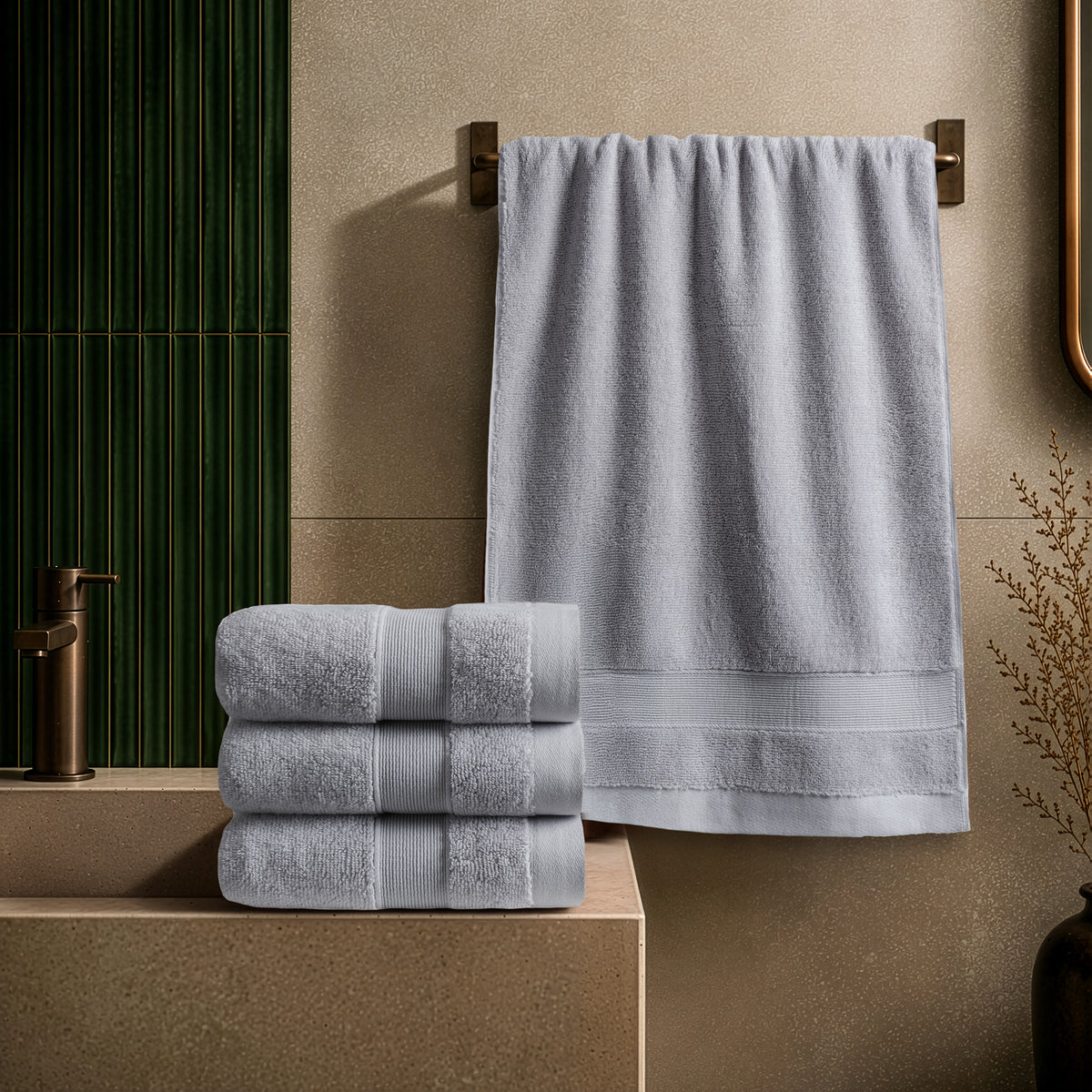 SIENA 4-Piece Turkish Cotton Hand Towels Set, Luxury Towels 700 GSM Gray-5
