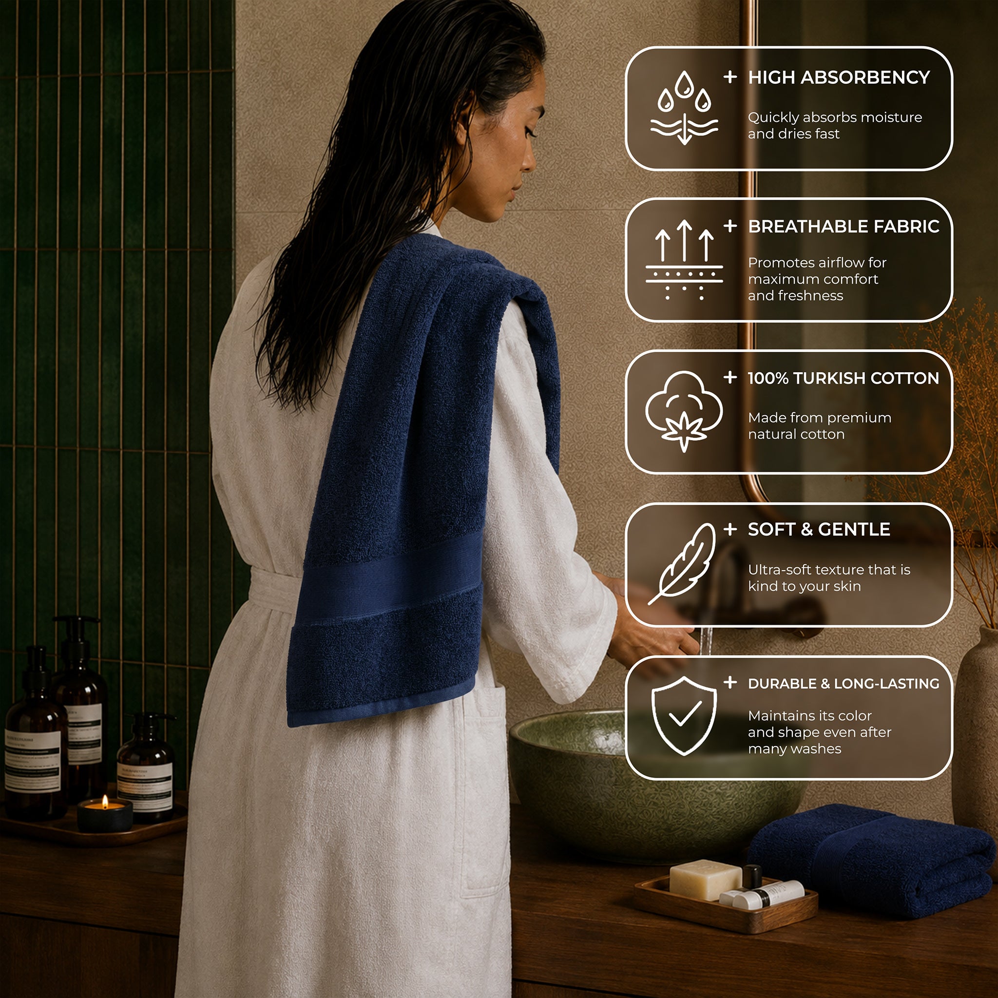 SIENA Luxury Turkish Cotton Hand Towels – 700 GSM, 16 x 28", 2-Piece