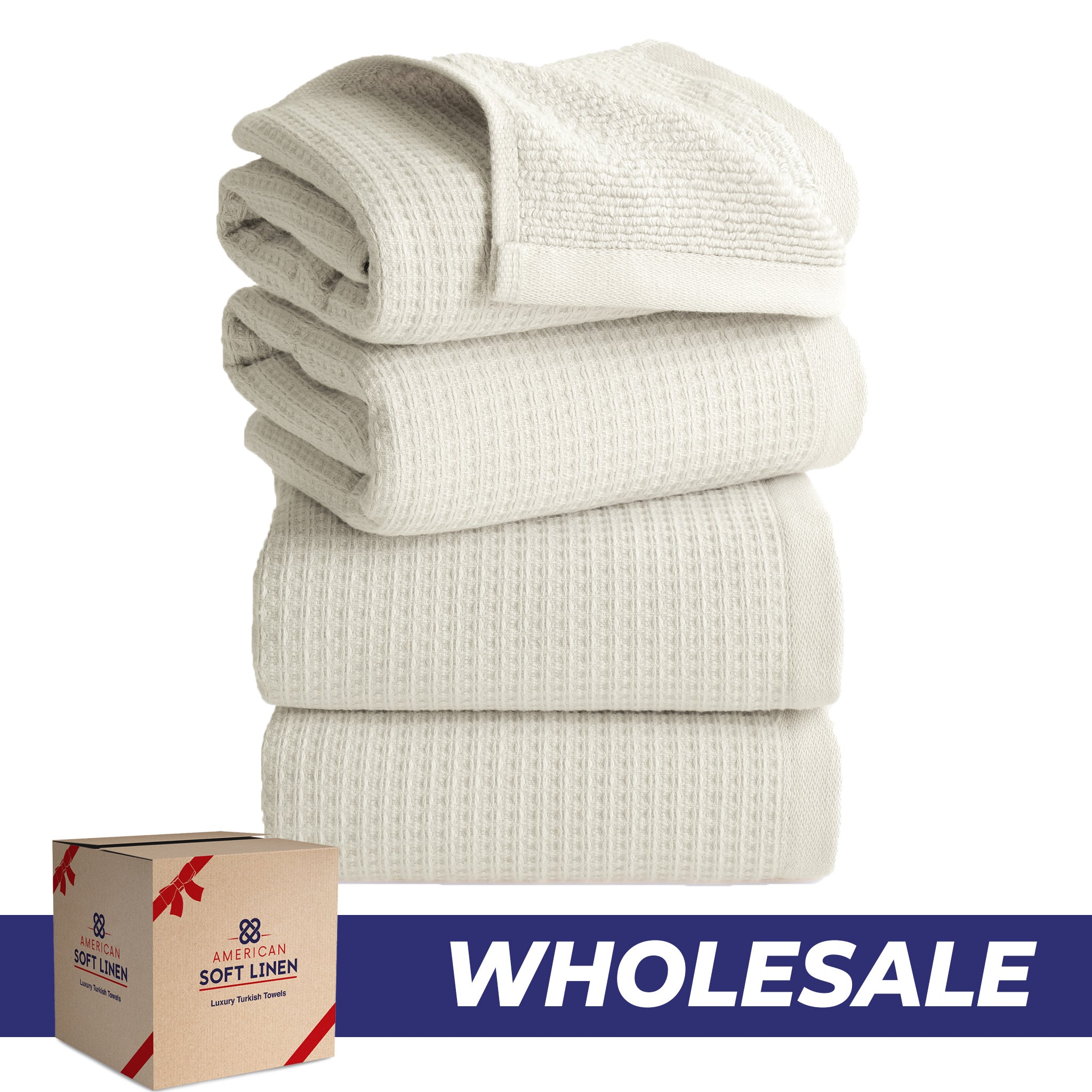 NOLA 4-Pack Turkish Cotton Hand Towels – Waffle 600 GSM Wholesale Case Pack of 24 Beige