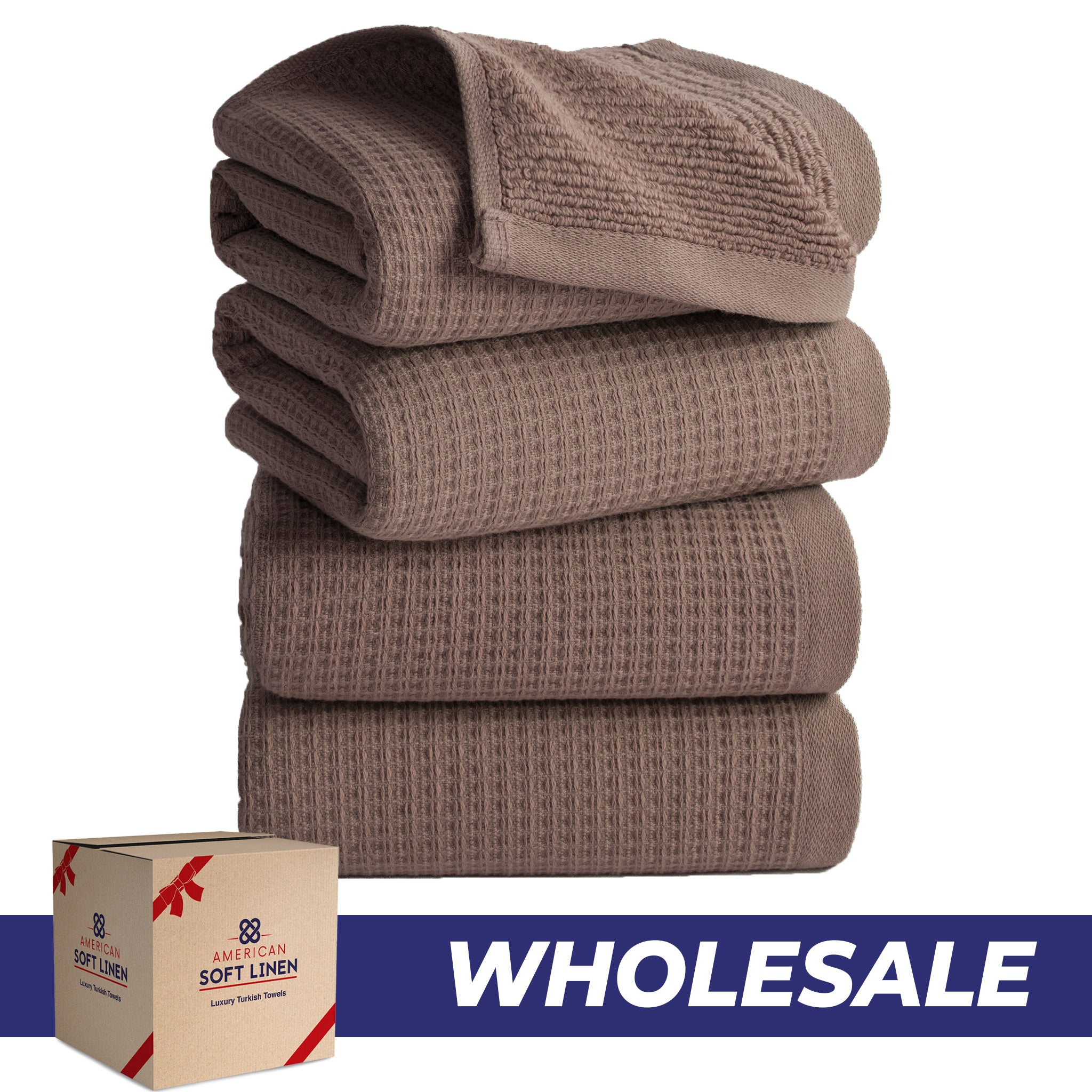 NOLA 4-Pack Turkish Cotton Hand Towels – Waffle 600 GSM Wholesale Case Pack of 24 Chestnut