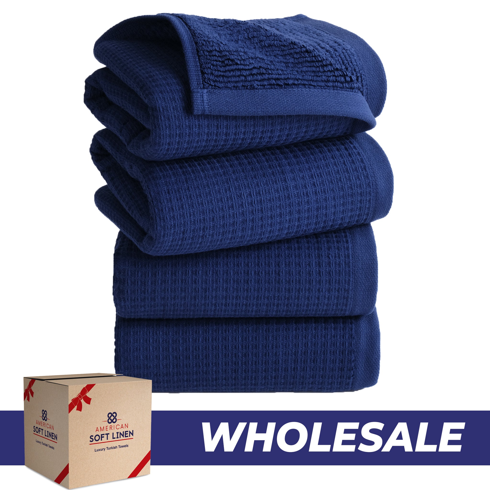 NOLA 4-Pack Turkish Cotton Hand Towels – Waffle 600 GSM Wholesale Case Pack of 24 Navy Blue