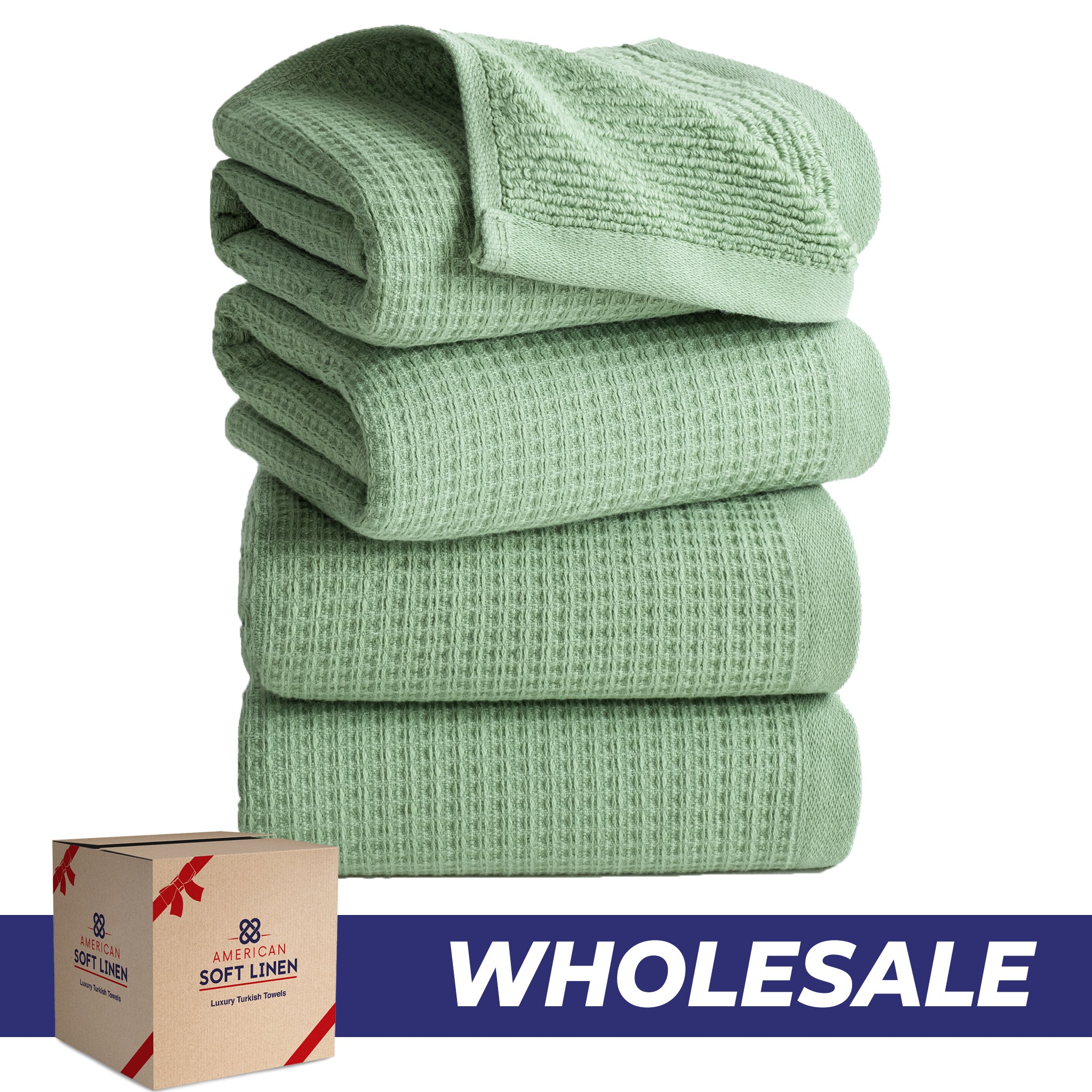 NOLA 4-Pack Turkish Cotton Hand Towels – Waffle 600 GSM Wholesale Case Pack of 24 Sage Green