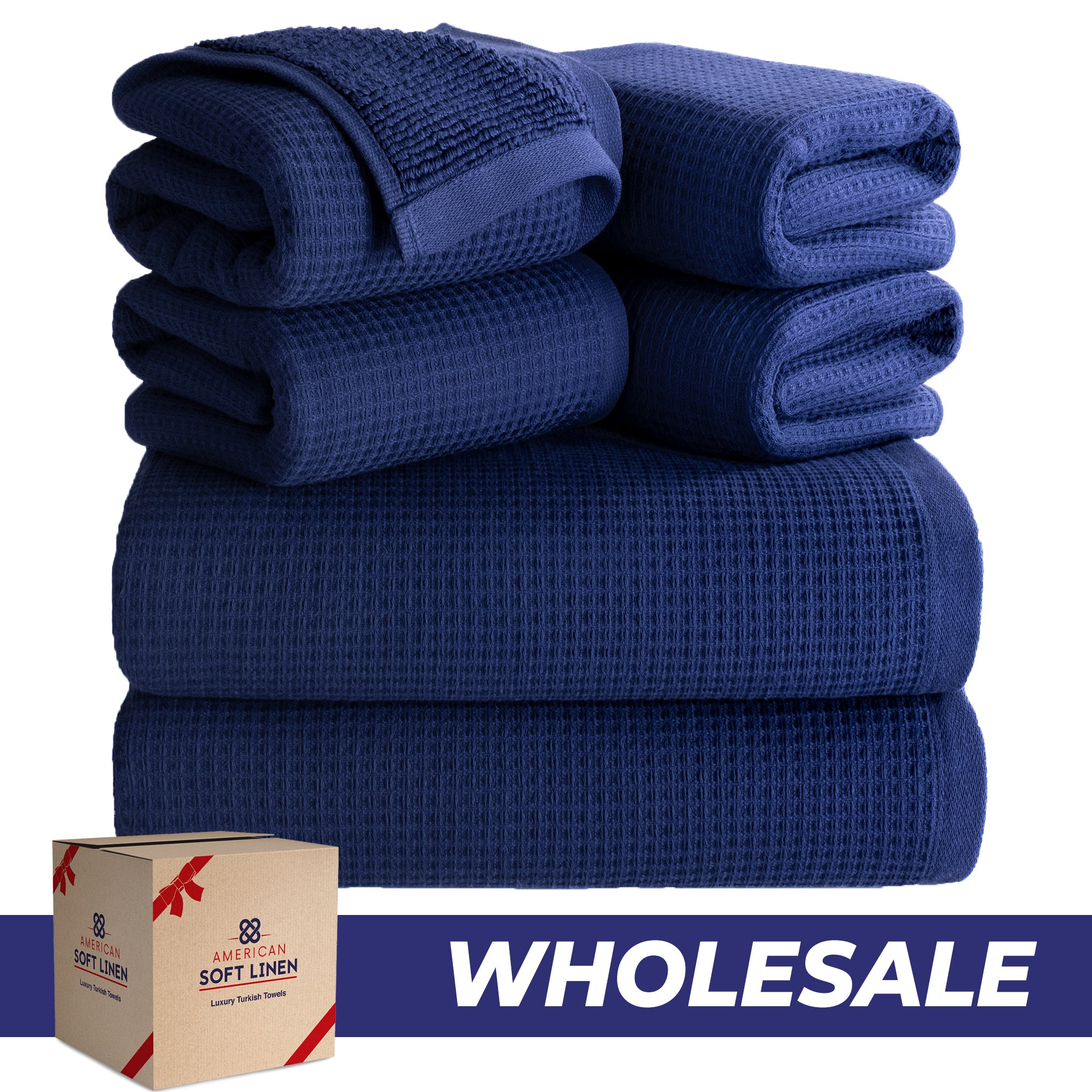NOLA 6-Piece Turkish Towel Set – 600 GSM Turkish Cotton Wholesale Case Pack of 10 Navy Blue