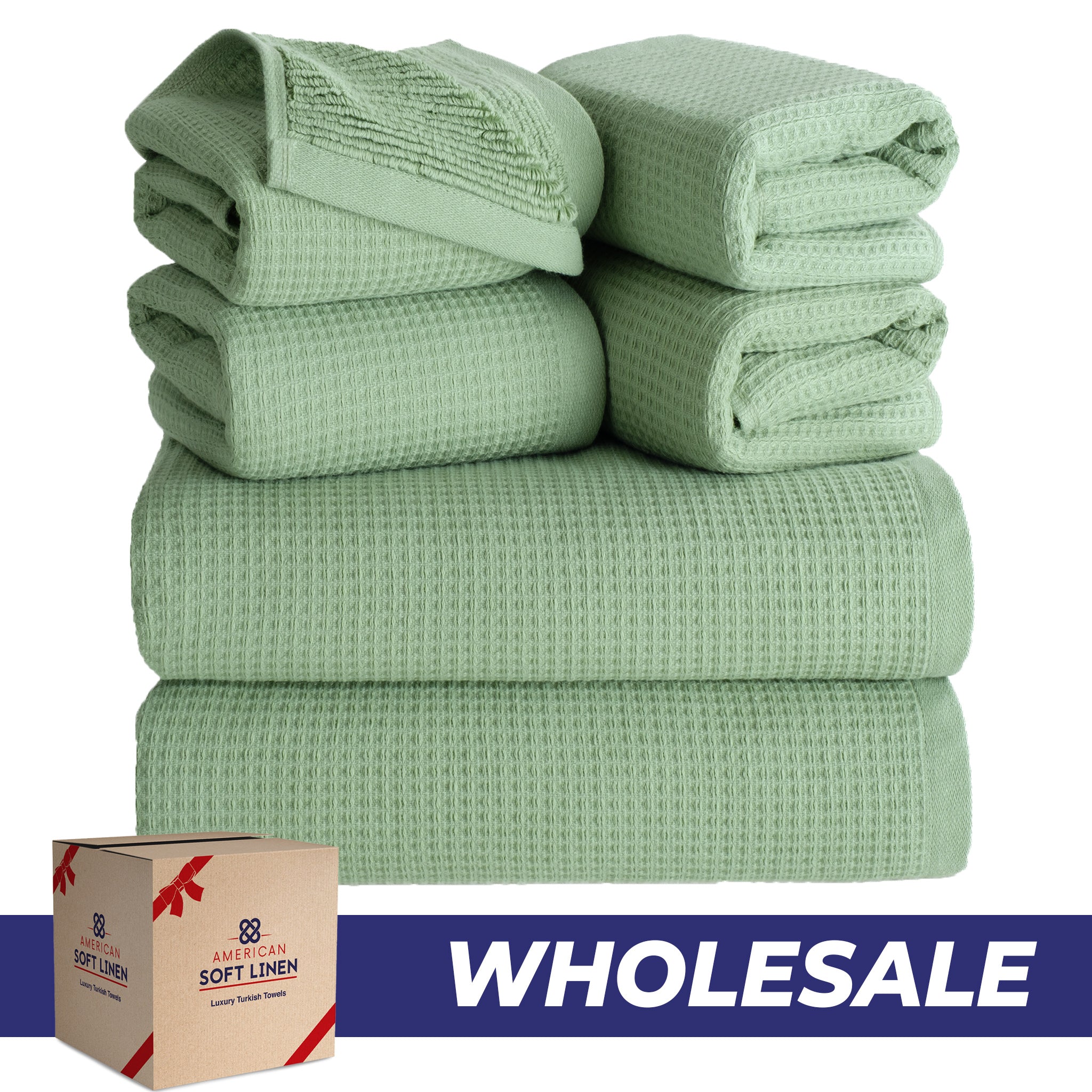 NOLA 6-Piece Turkish Towel Set – 600 GSM Turkish Cotton Wholesale Case Pack of 10 Sage Green