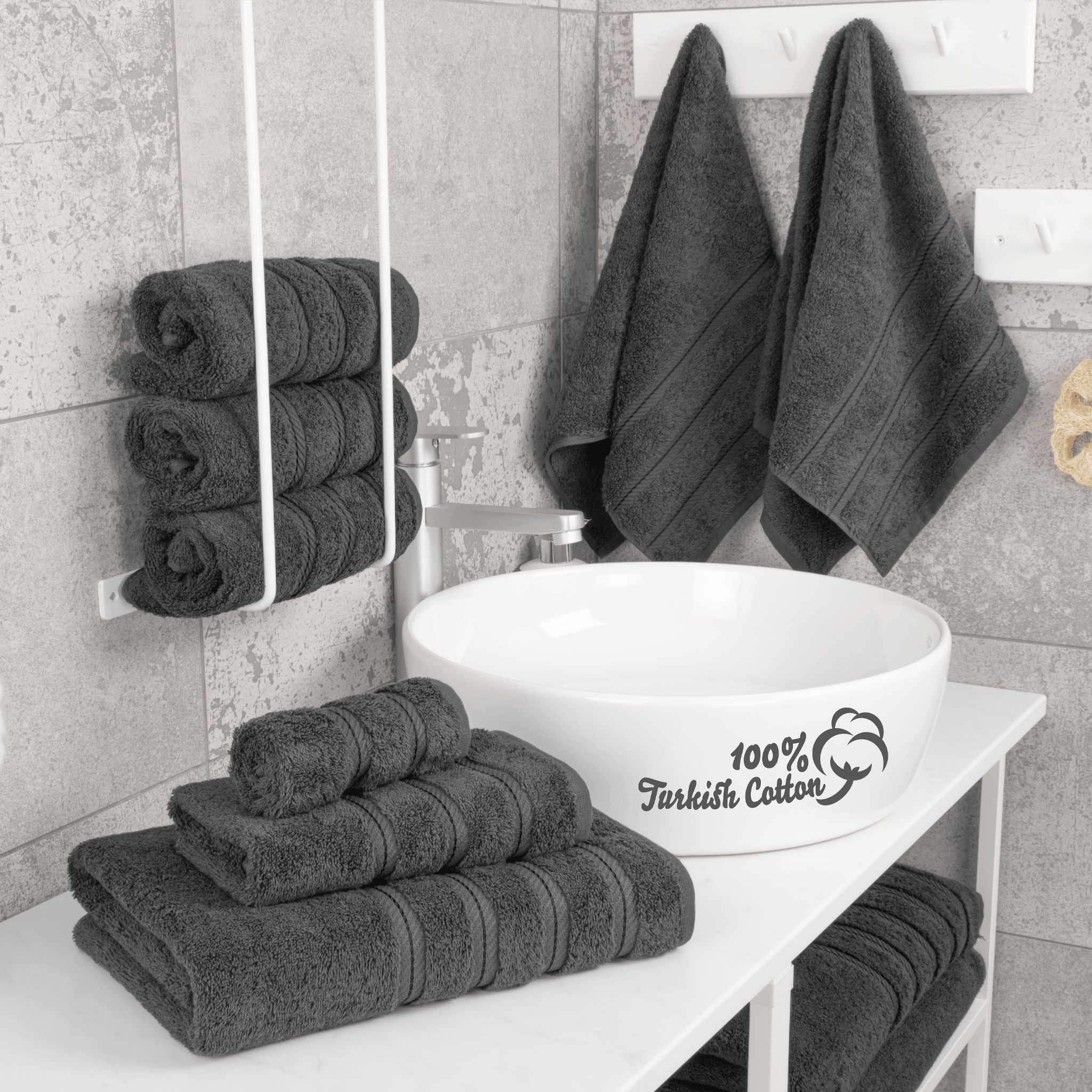 Cotton Paradise 6 Piece Towel Set, 100% Turkish Cotton Soft Absorbent  Towels for Bathroom, 2 Bath Towels 2 Hand Towels 2 Washcloths, Gray Towel  Set