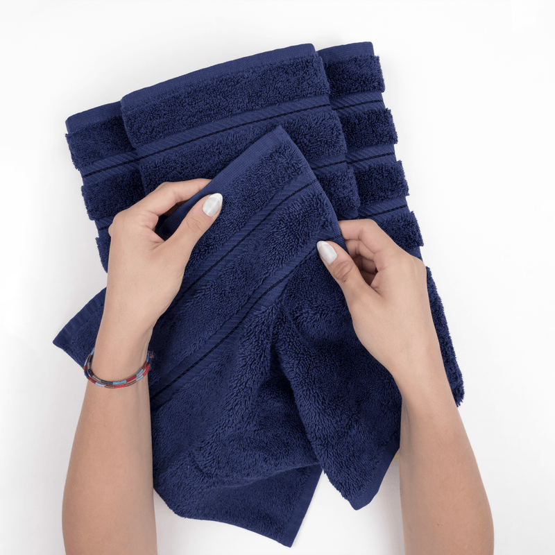 American Soft Linen - 6 Piece Turkish Cotton Bath Towel Set - Navy-Blue - 5