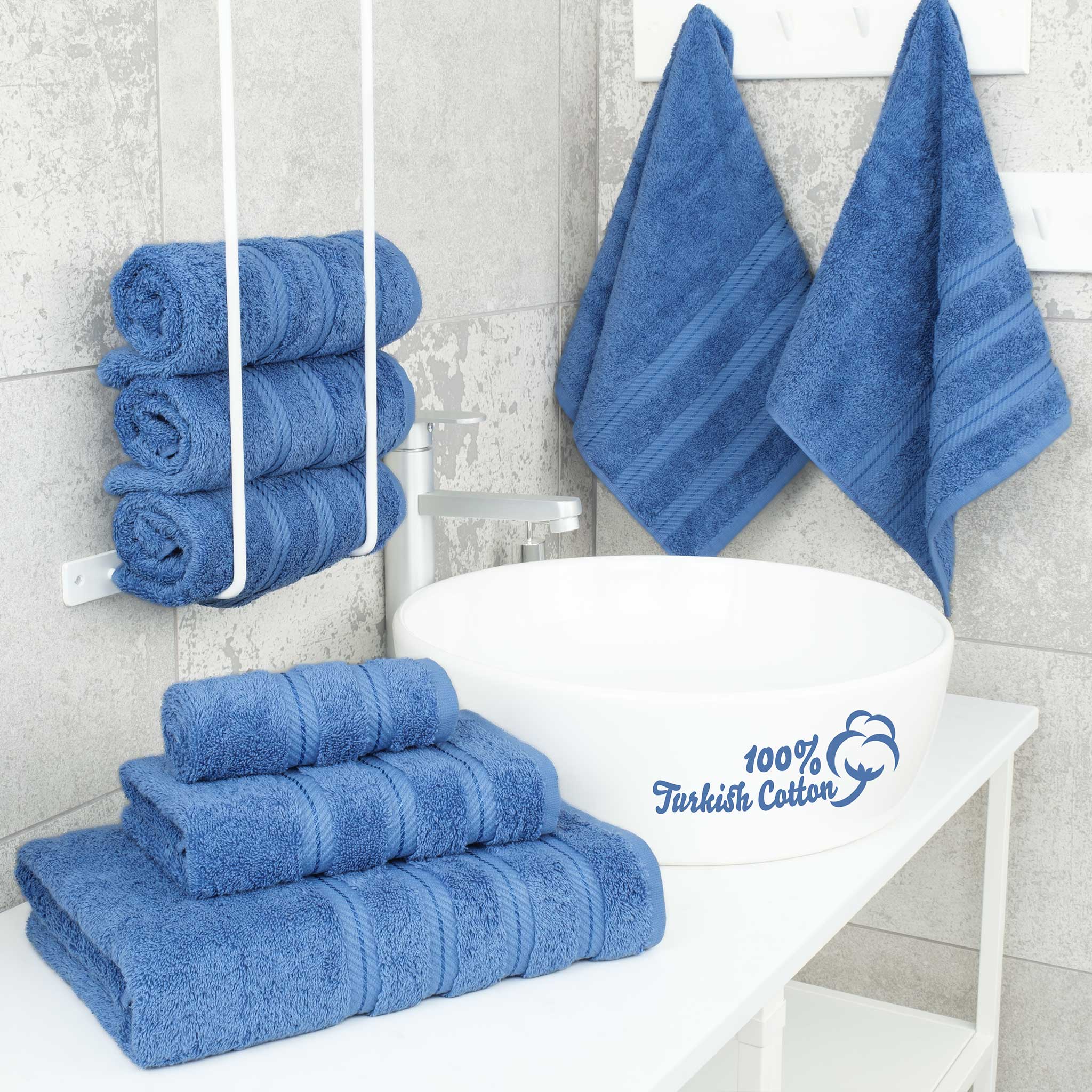 American Soft Linen - 6 Piece Turkish Cotton Bath Towel Set - Electric-Blue - 2