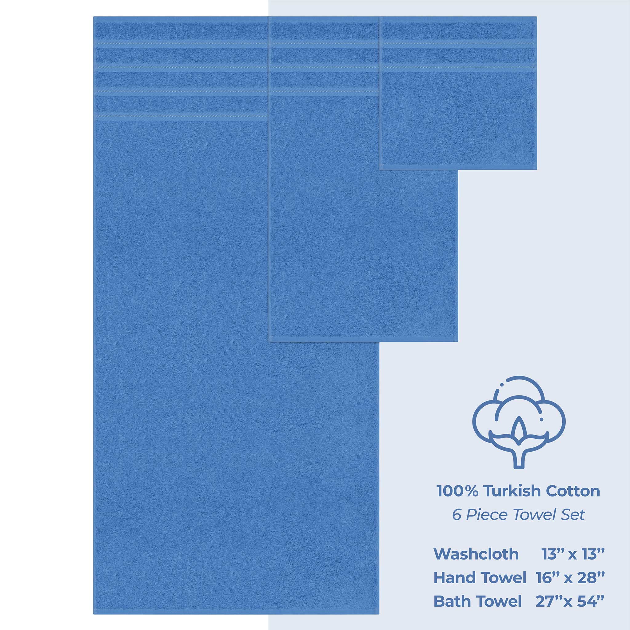 American Soft Linen - 6 Piece Turkish Cotton Bath Towel Set - Electric-Blue - 4