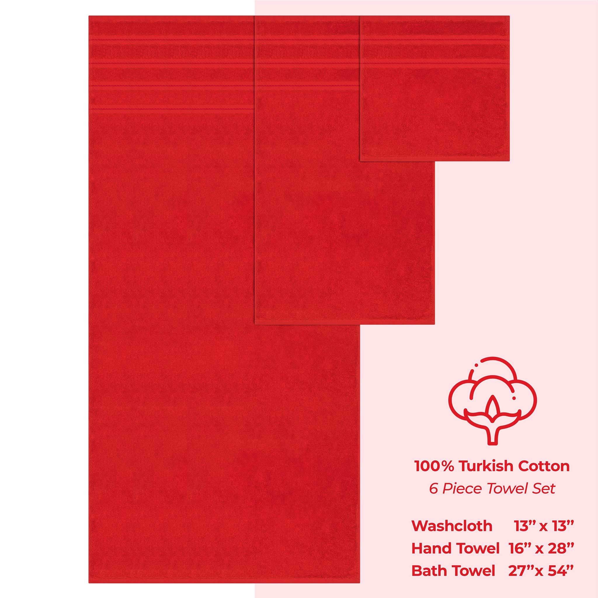 American Soft Linen - 6 Piece Turkish Cotton Bath Towel Set - Red - 4