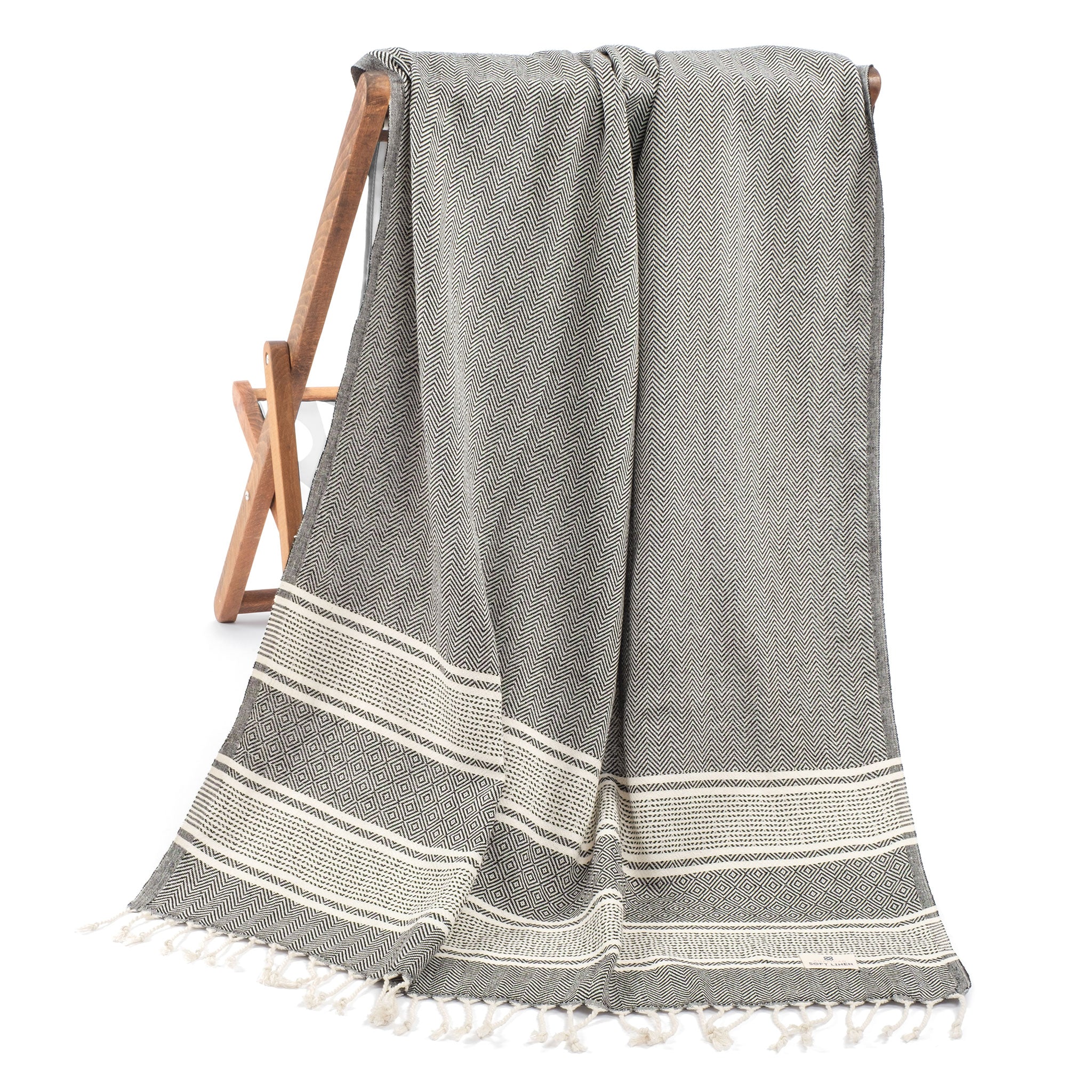 American Soft Linen - 100% Cotton Turkish Peshtemal Towels 40x70 Inches - Black-Striped - 1