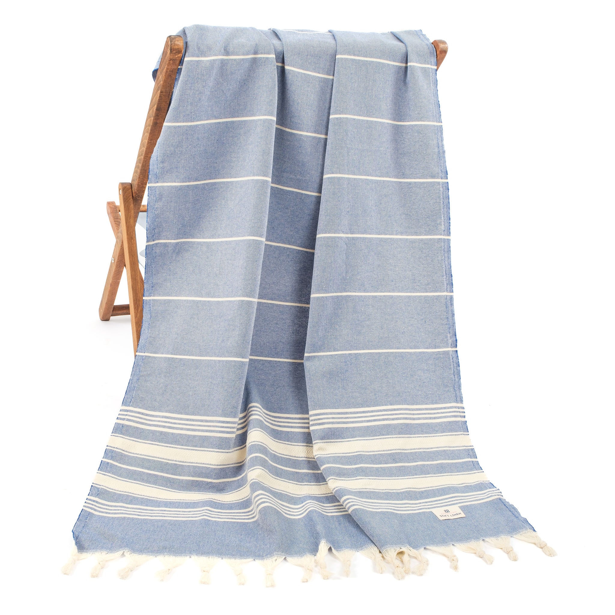 American Soft Linen - 100% Cotton Turkish Peshtemal Towels 40x70 Inches - Blue - 1