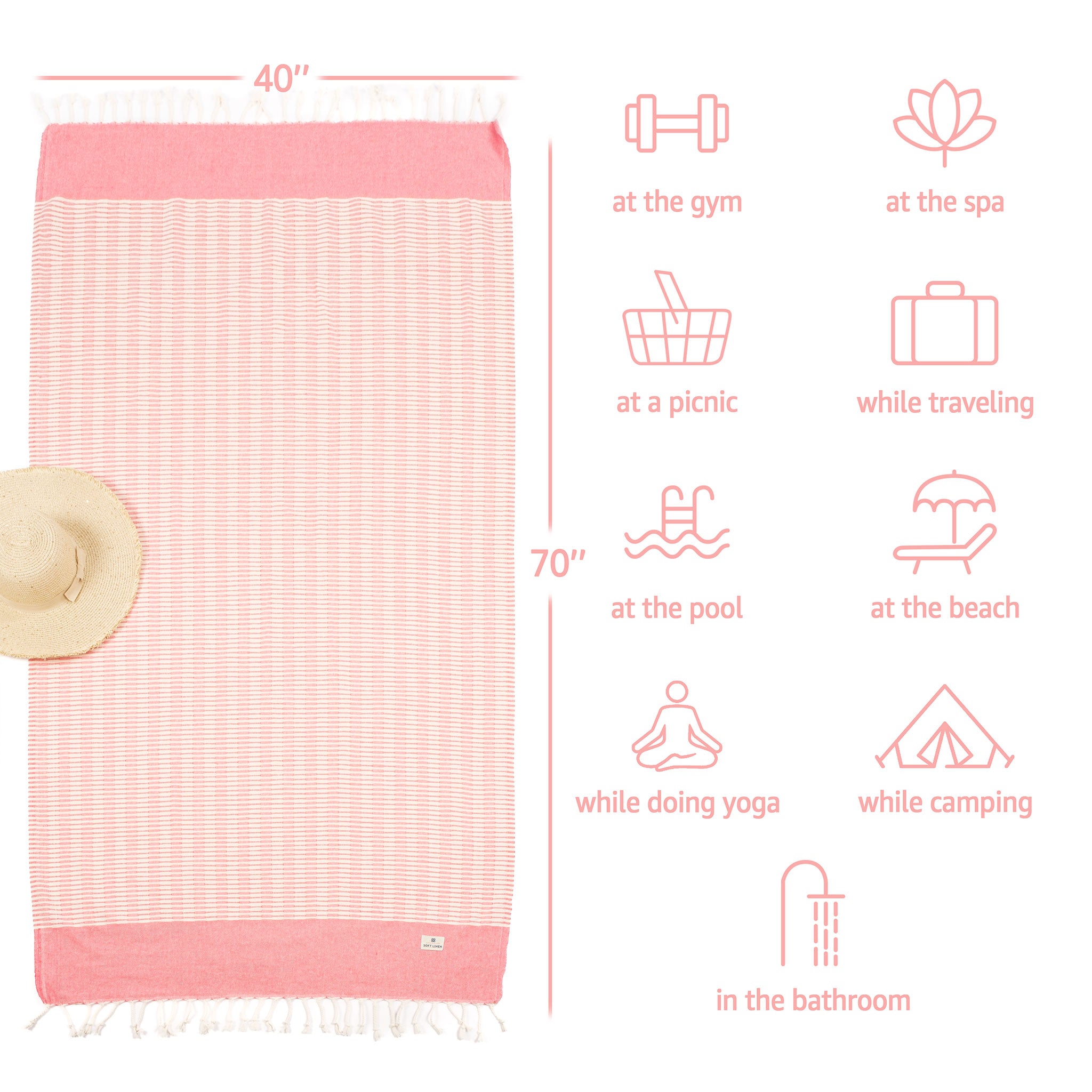 American Soft Linen - 100% Cotton Turkish Peshtemal Towels 40x70 Inches - Coral - 4
