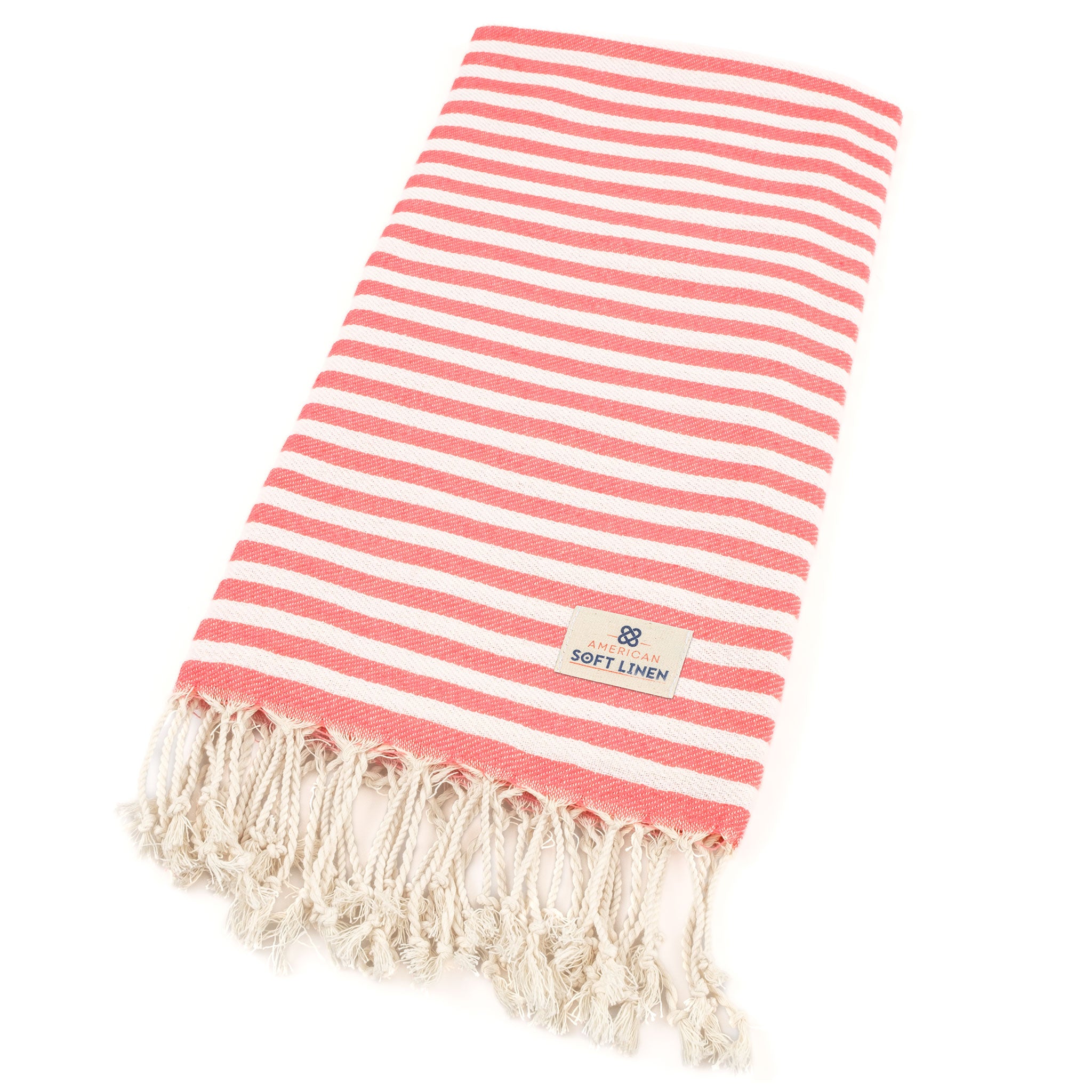 American Soft Linen - 100% Cotton Turkish Peshtemal Towels 40x70 Inches - Coral-Stripe - 5
