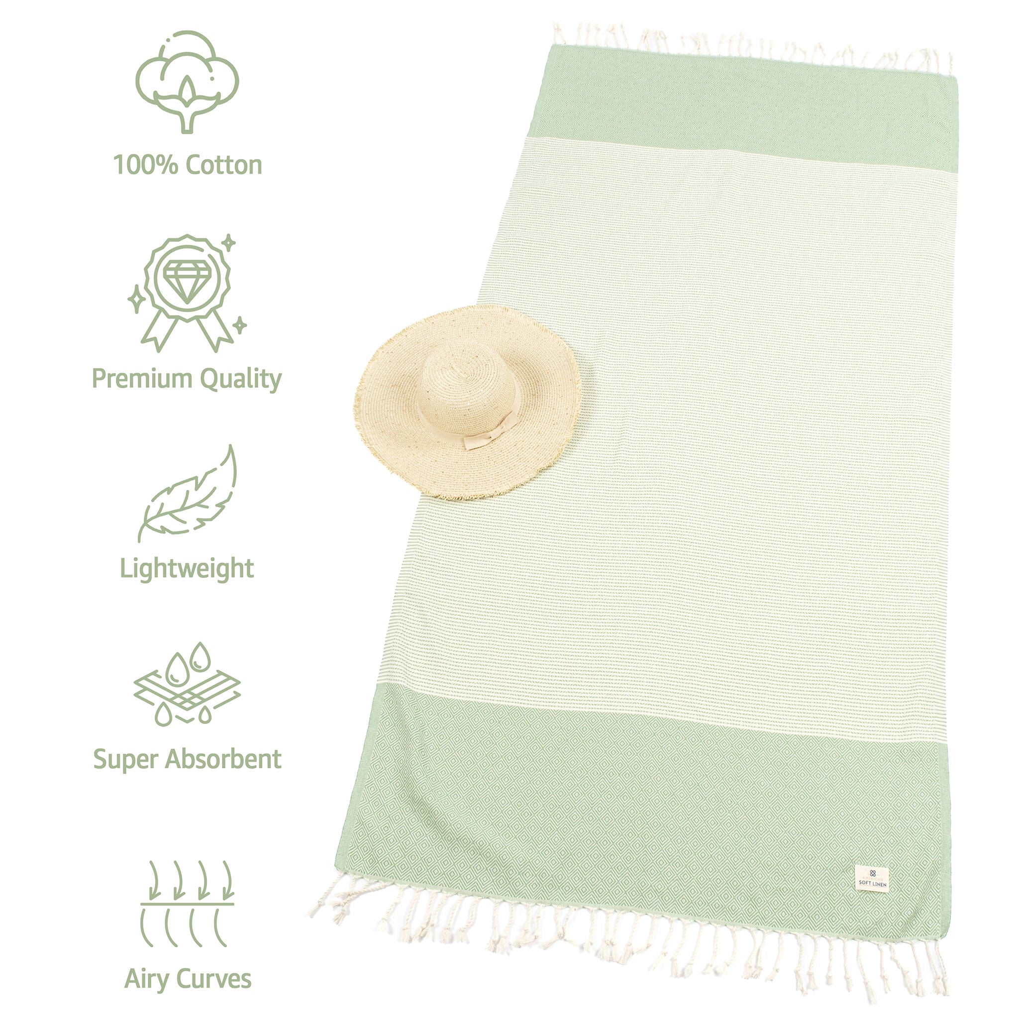 American Soft Linen - 100% Cotton Turkish Peshtemal Towels 40x70 Inches - Green - 3