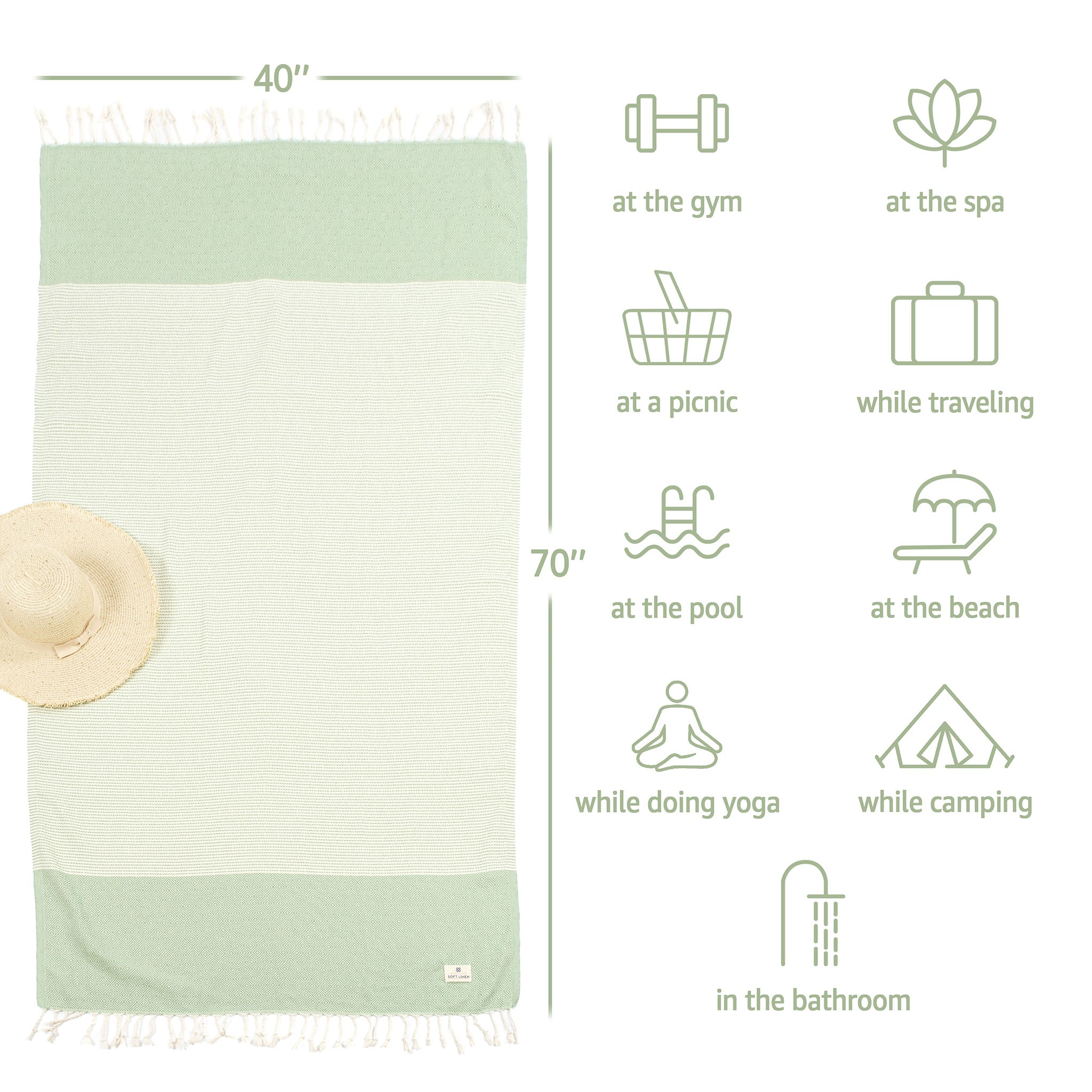 American Soft Linen - 100% Cotton Turkish Peshtemal Towels 40x70 Inches - Green - 4