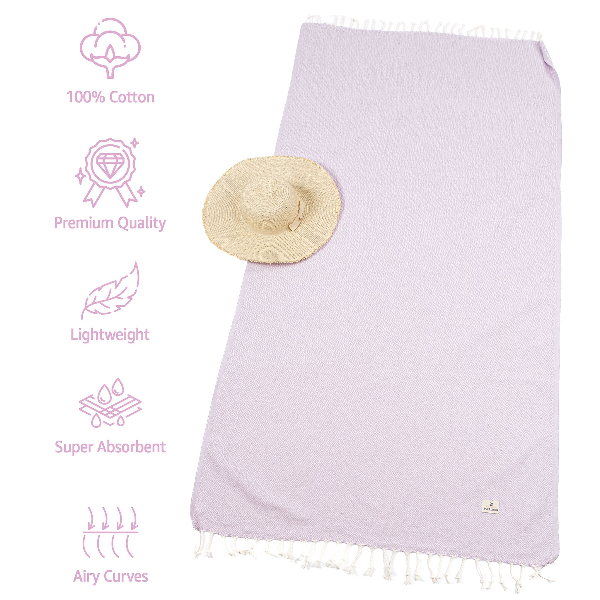 American Soft Linen - 100% Cotton Turkish Peshtemal Towels 40x70 Inches - Lilac - 3