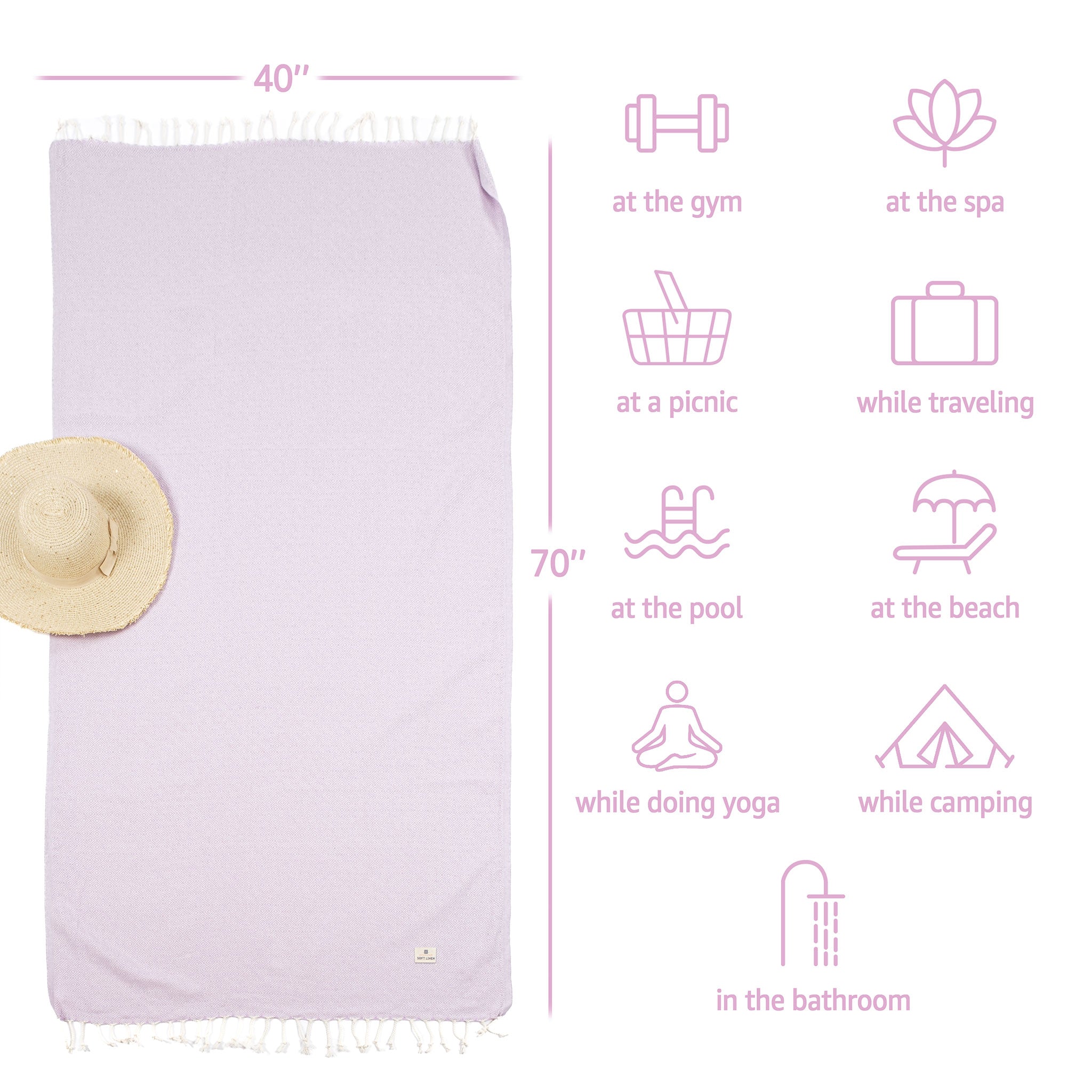 American Soft Linen - 100% Cotton Turkish Peshtemal Towels 40x70 Inches - Lilac - 4