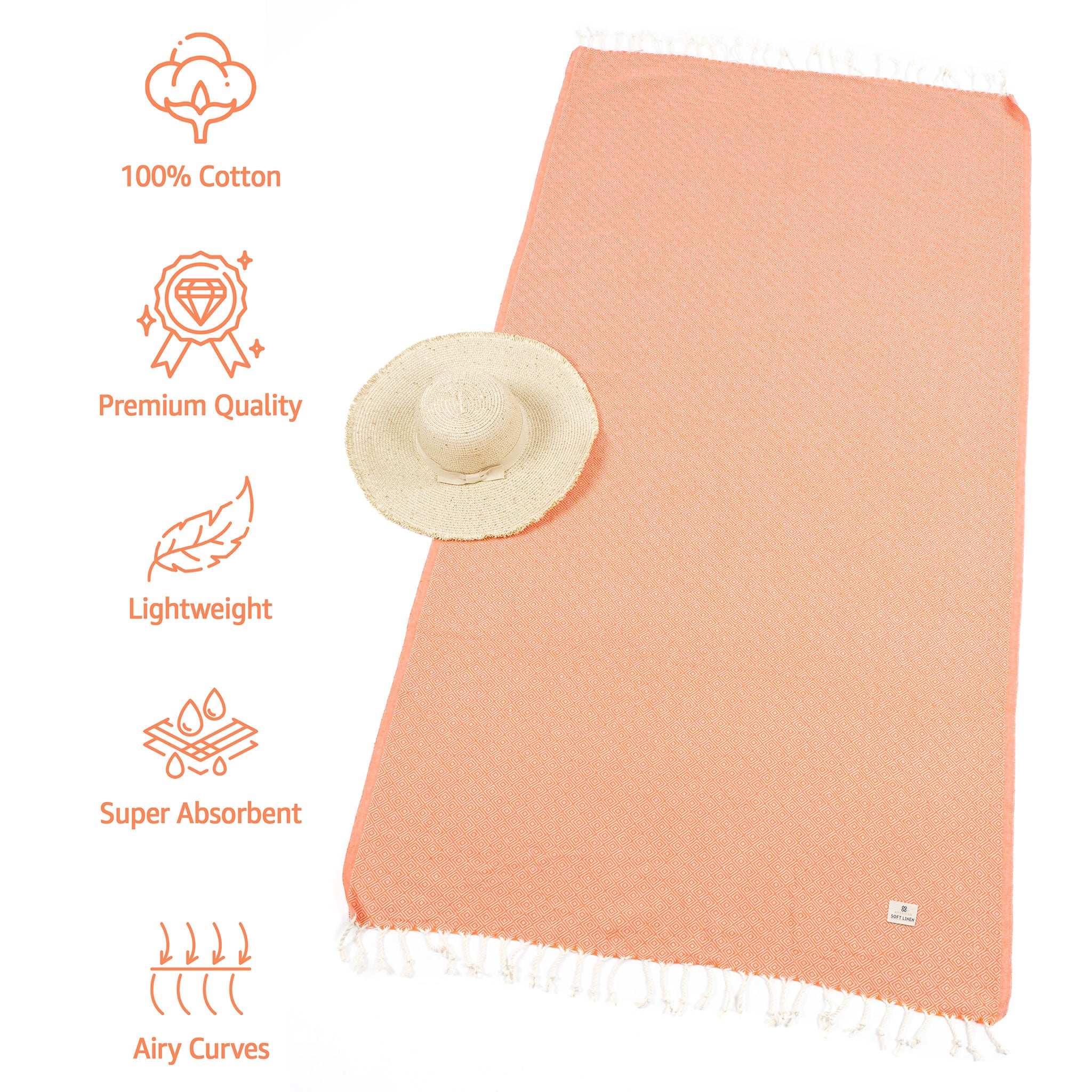 American Soft Linen - 100% Cotton Turkish Peshtemal Towels 40x70 Inches - Orange - 3