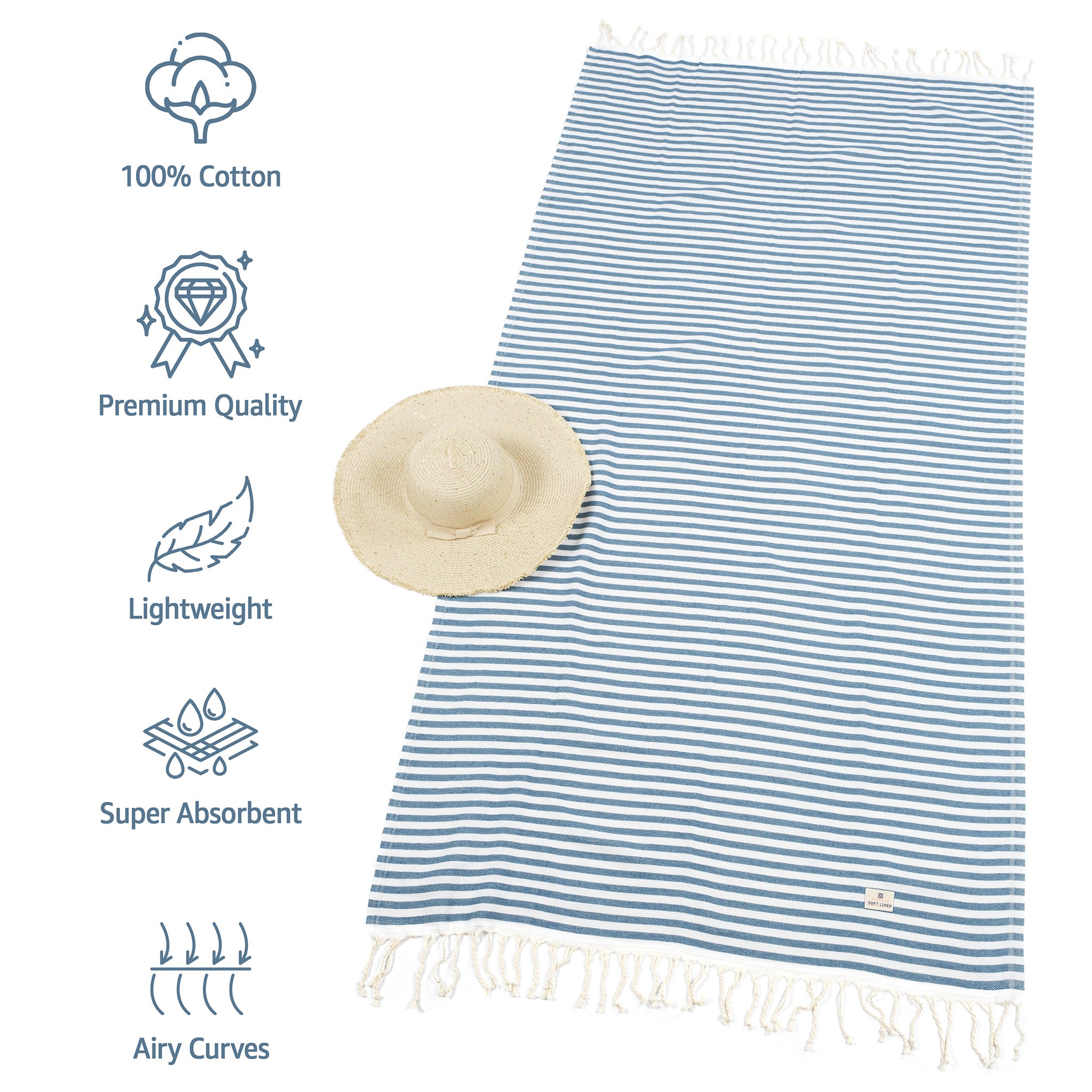 American Soft Linen - 100% Cotton Turkish Peshtemal Towels 40x70 Inches - Petrol-Blue - 3