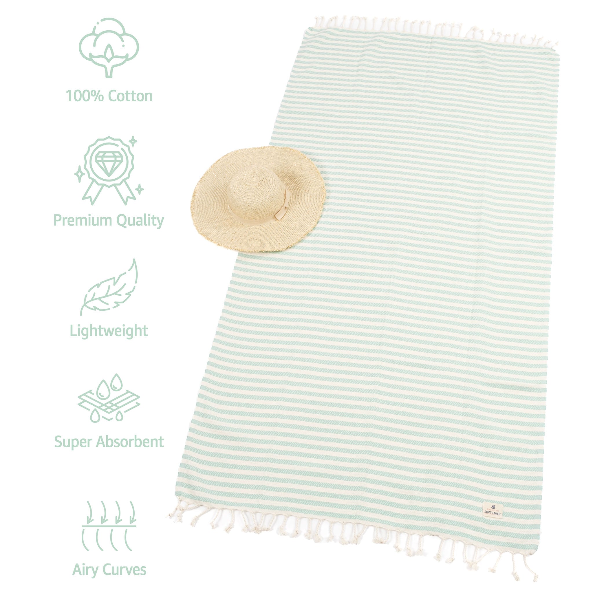 American Soft Linen - 100% Cotton Turkish Peshtemal Towels 40x70 Inches - Sage - 3