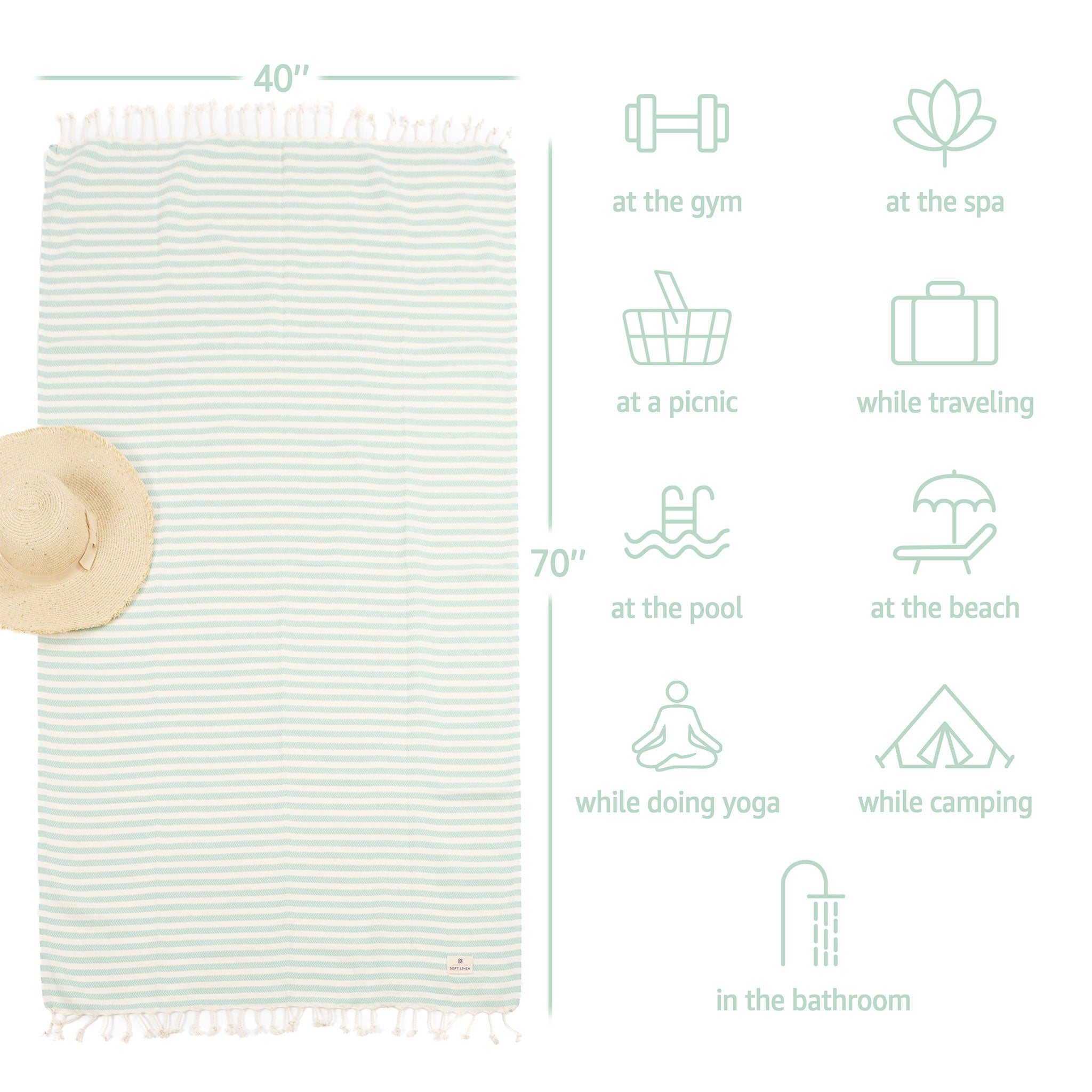American Soft Linen - 100% Cotton Turkish Peshtemal Towels 40x70 Inches - Sage - 4