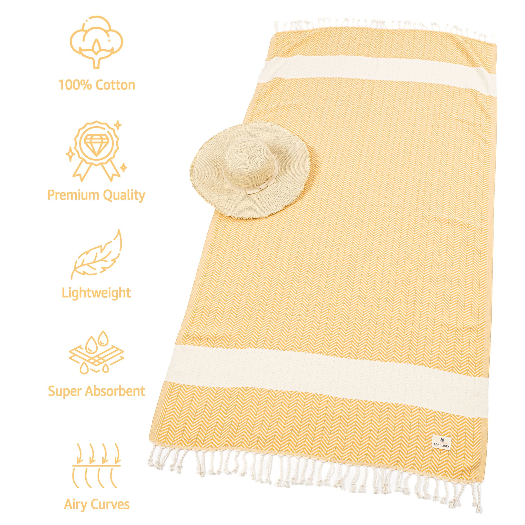 American Soft Linen - 100% Cotton Turkish Peshtemal Towels 40x70 Inches - Yellow - 3