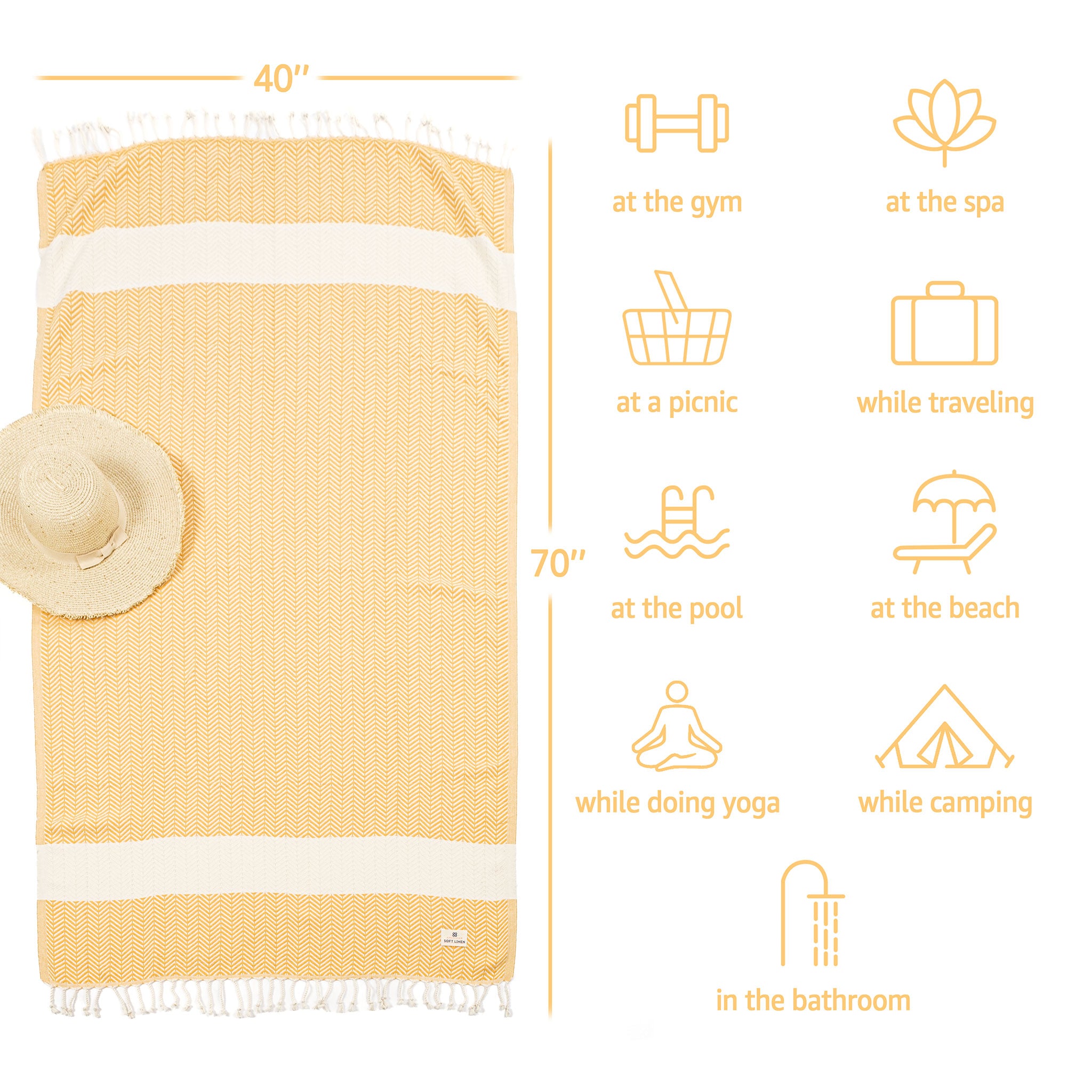 American Soft Linen - 100% Cotton Turkish Peshtemal Towels 40x70 Inches - Yellow - 4
