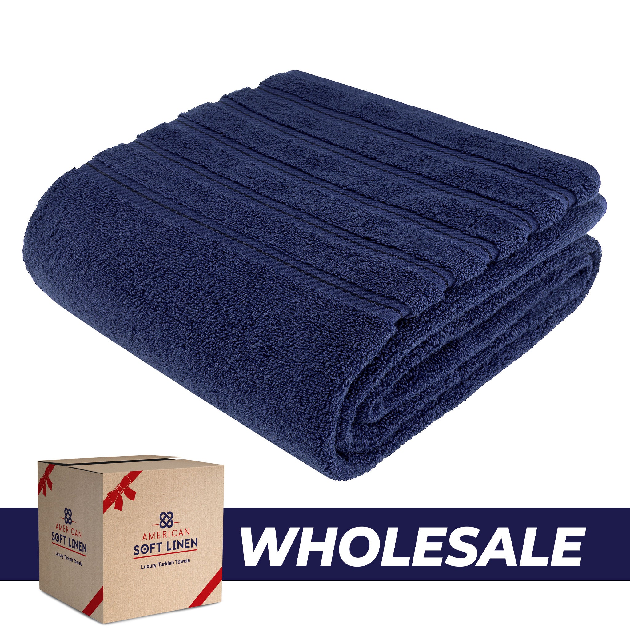 American Soft Linen - 35x70 Jumbo Bath Sheet Turkish Bath Towel - 16 Piece Case Pack - Navy-Blue - 0