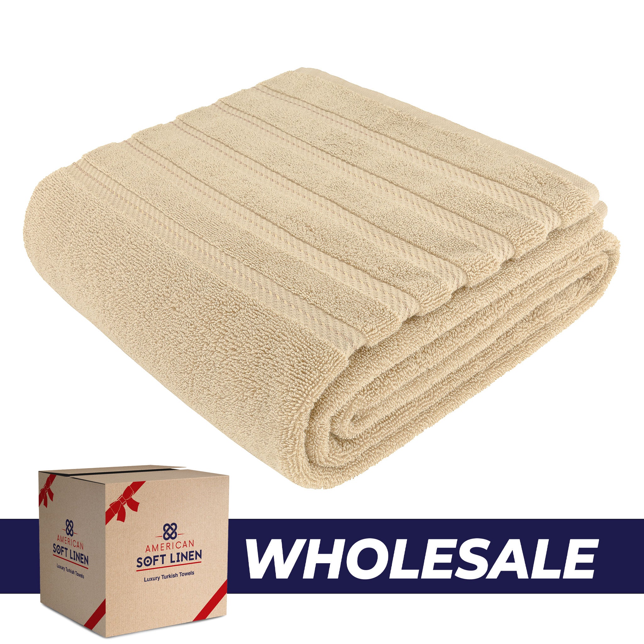 American Soft Linen - 35x70 Jumbo Bath Sheet Turkish Bath Towel - 16 Piece Case Pack - Sand-Taupe - 0