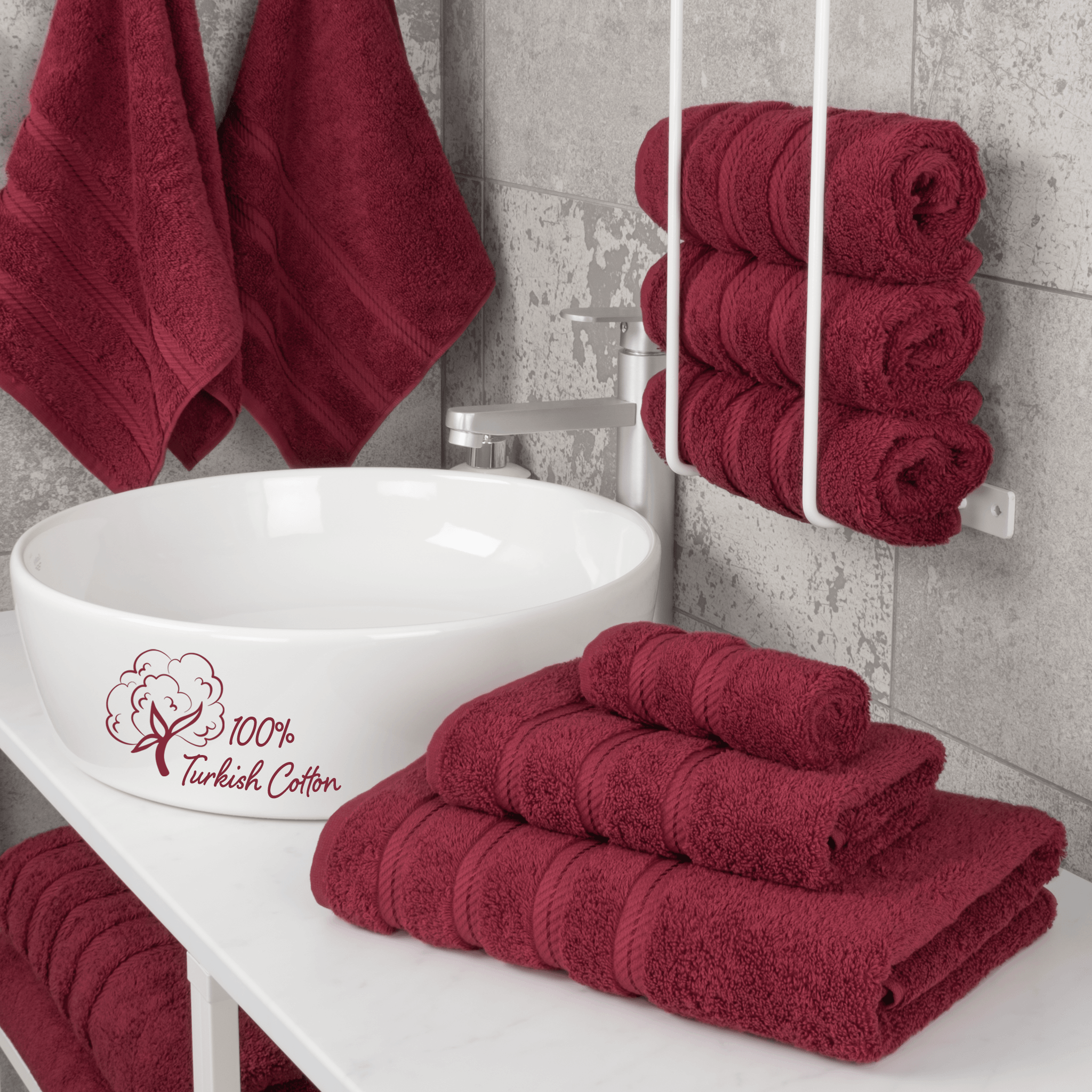 American Soft Linen - 3 Piece Turkish Cotton Towel Set - Bordeaux-Red - 2