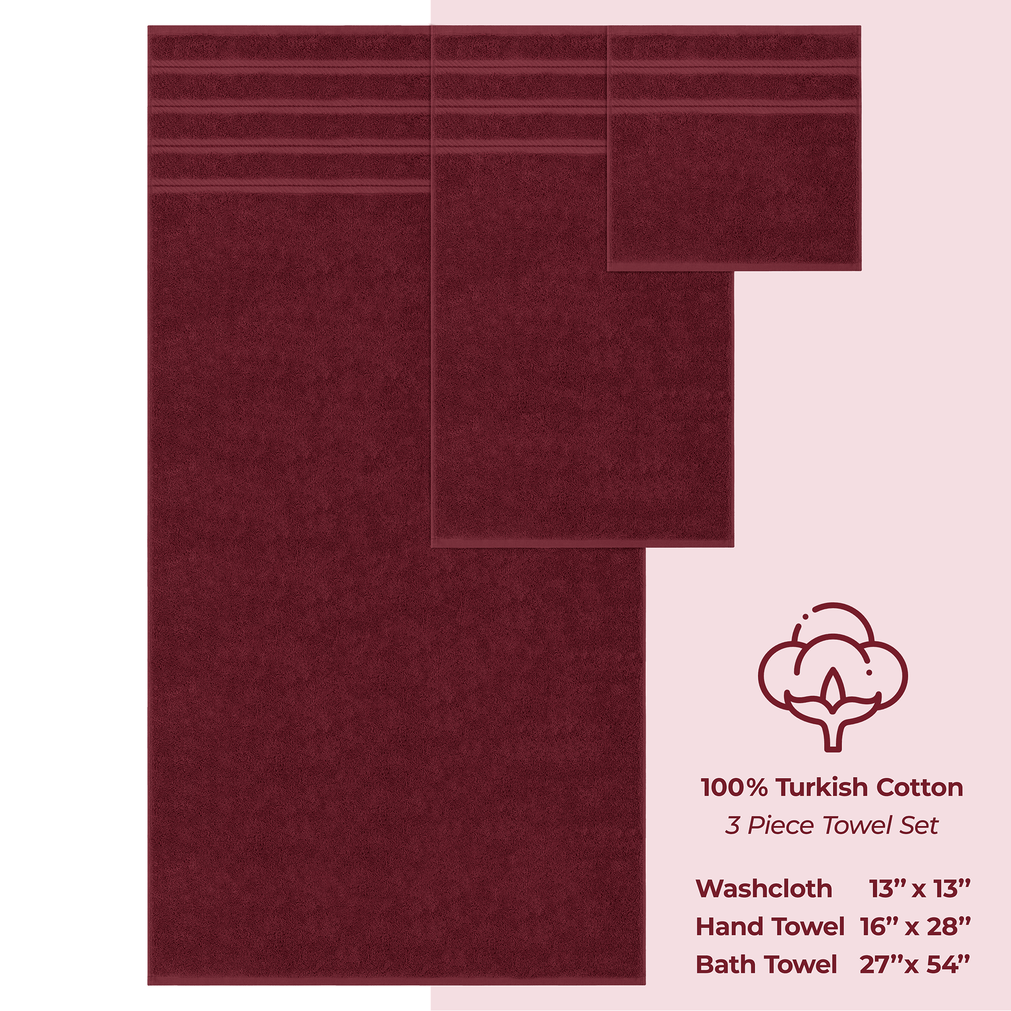 American Soft Linen - 3 Piece Turkish Cotton Towel Set - Bordeaux-Red - 4