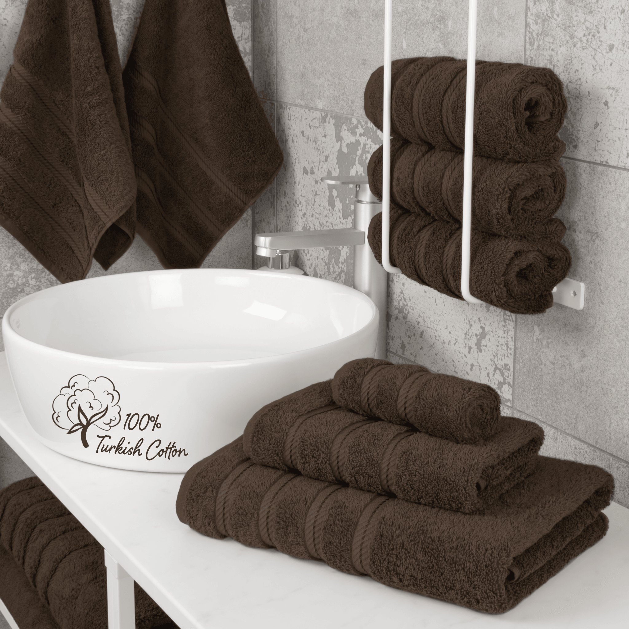American Soft Linen - 3 Piece Turkish Cotton Towel Set - Chocolate-Brown - 2