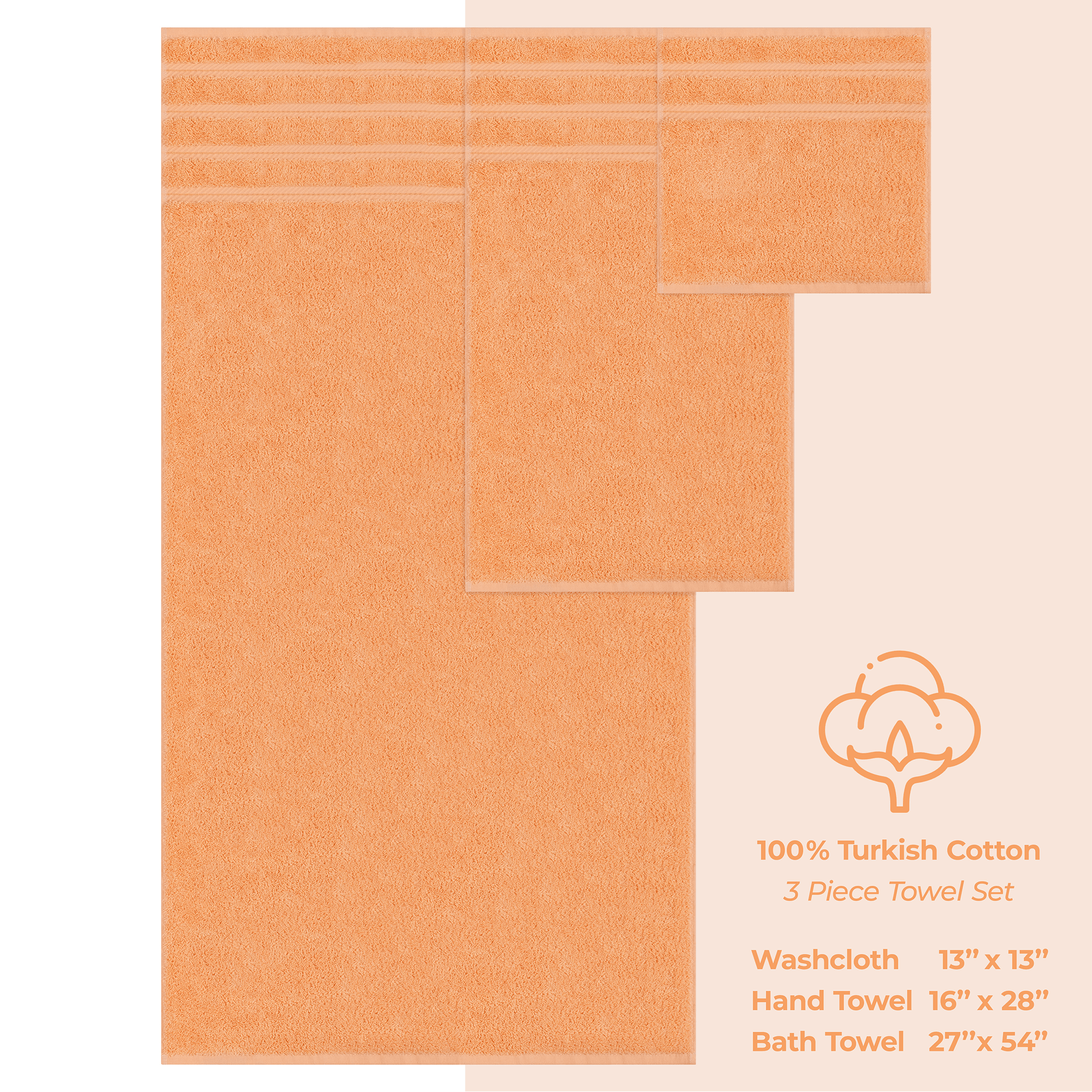 American Soft Linen - 3 Piece Turkish Cotton Towel Set - Malibu-Peach - 4