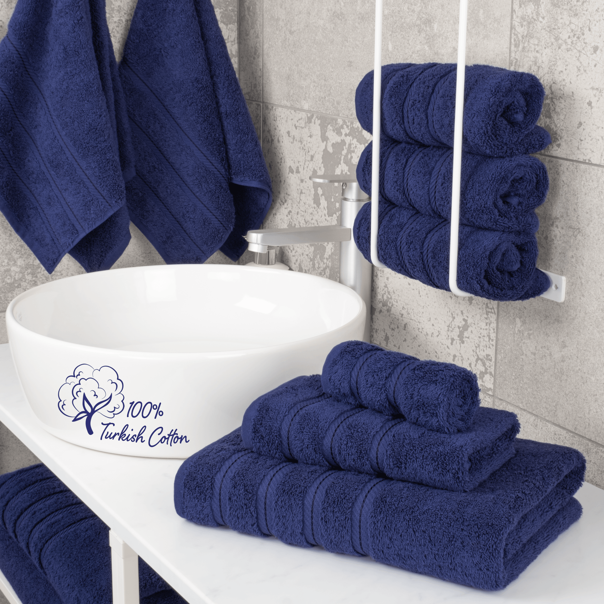American Soft Linen - 3 Piece Turkish Cotton Towel Set - Navy-Blue - 2