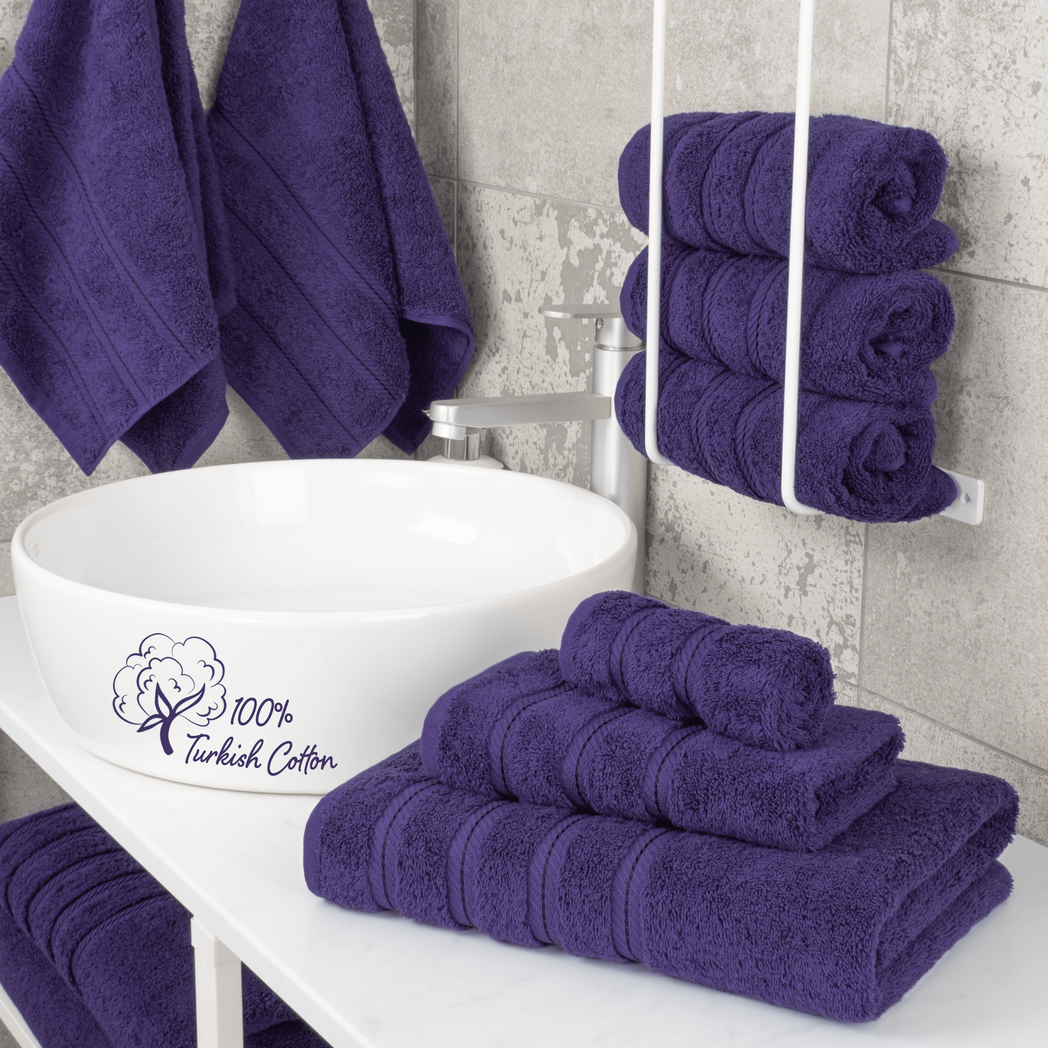 American Soft Linen - 3 Piece Turkish Cotton Towel Set - Purple - 2