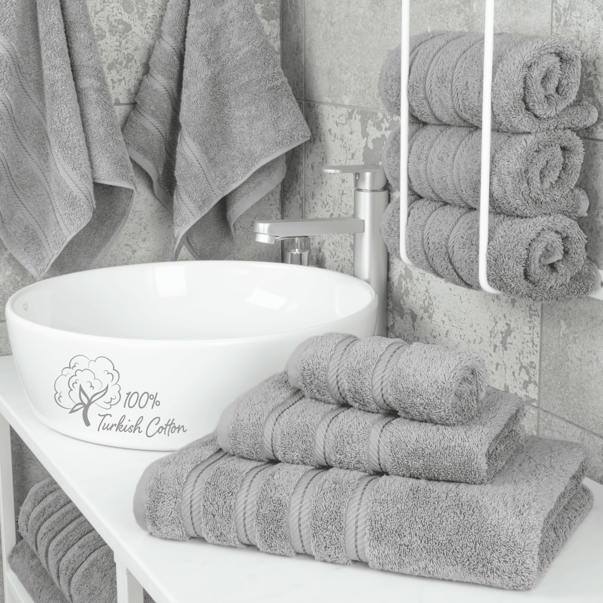 American Soft Linen Salem 6 Piece Bath Towel Set, 100% Turkish Combed Cotton, Dark Gray