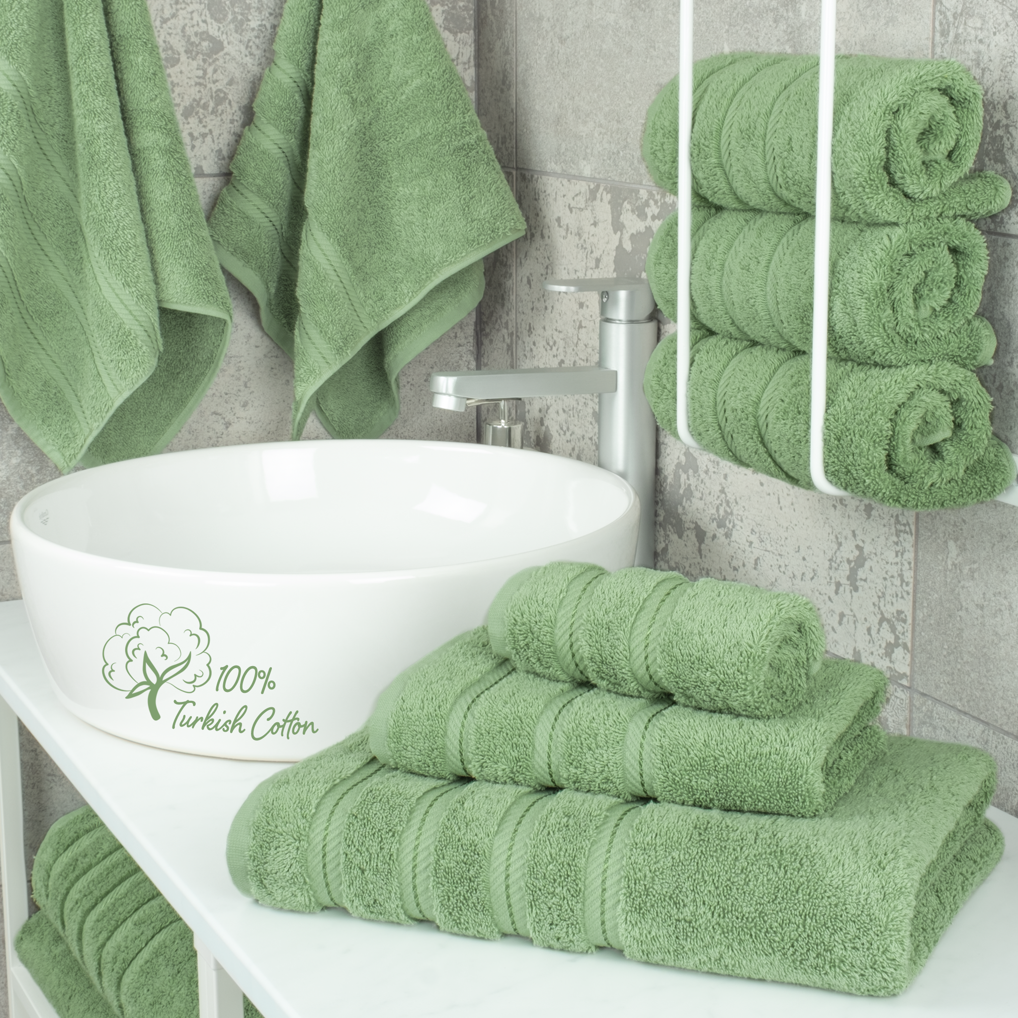 American Soft Linen - 3 Piece Turkish Cotton Towel Set - Sage-Green - 2