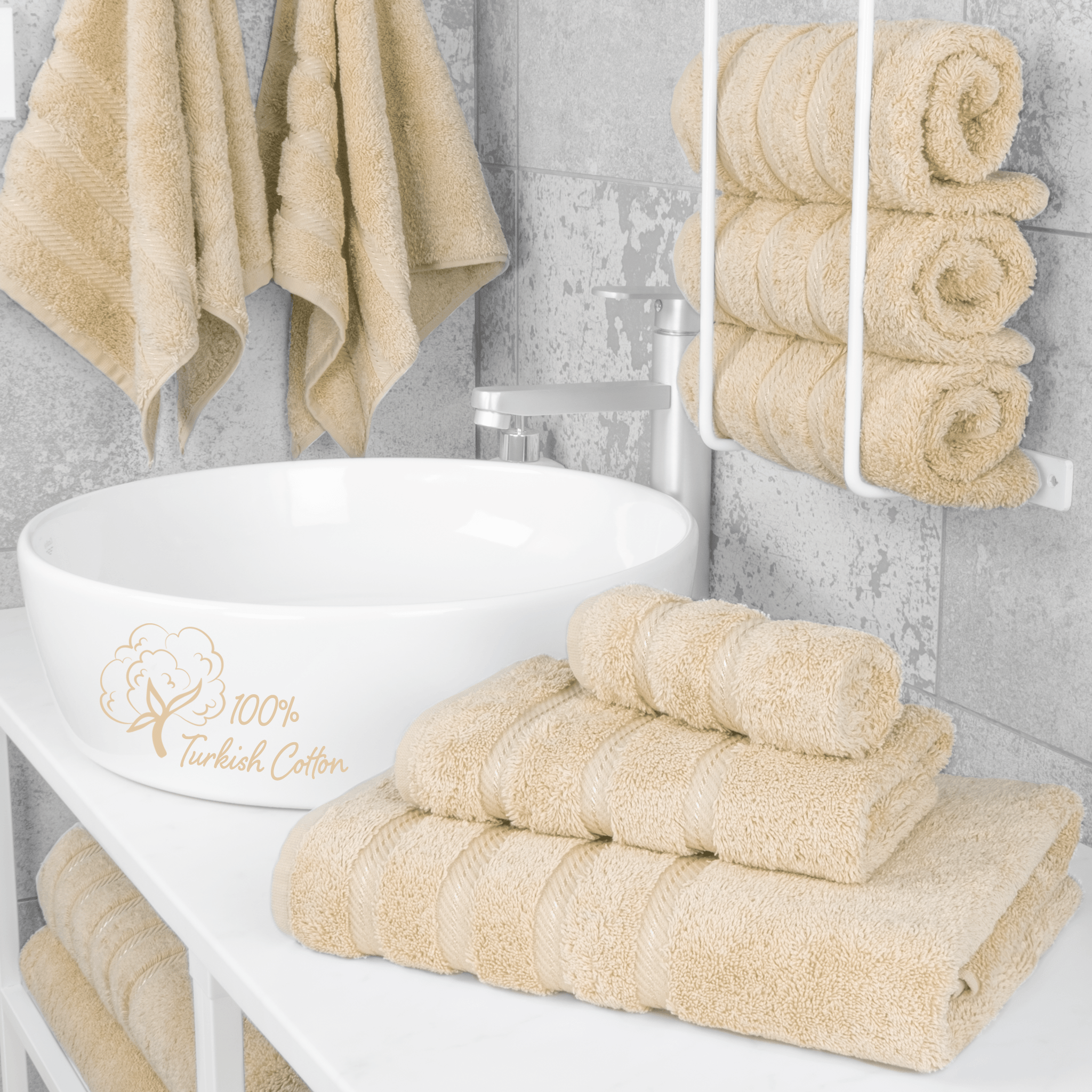 American Soft Linen - 3 Piece Turkish Cotton Towel Set - Sand-Taupe - 2