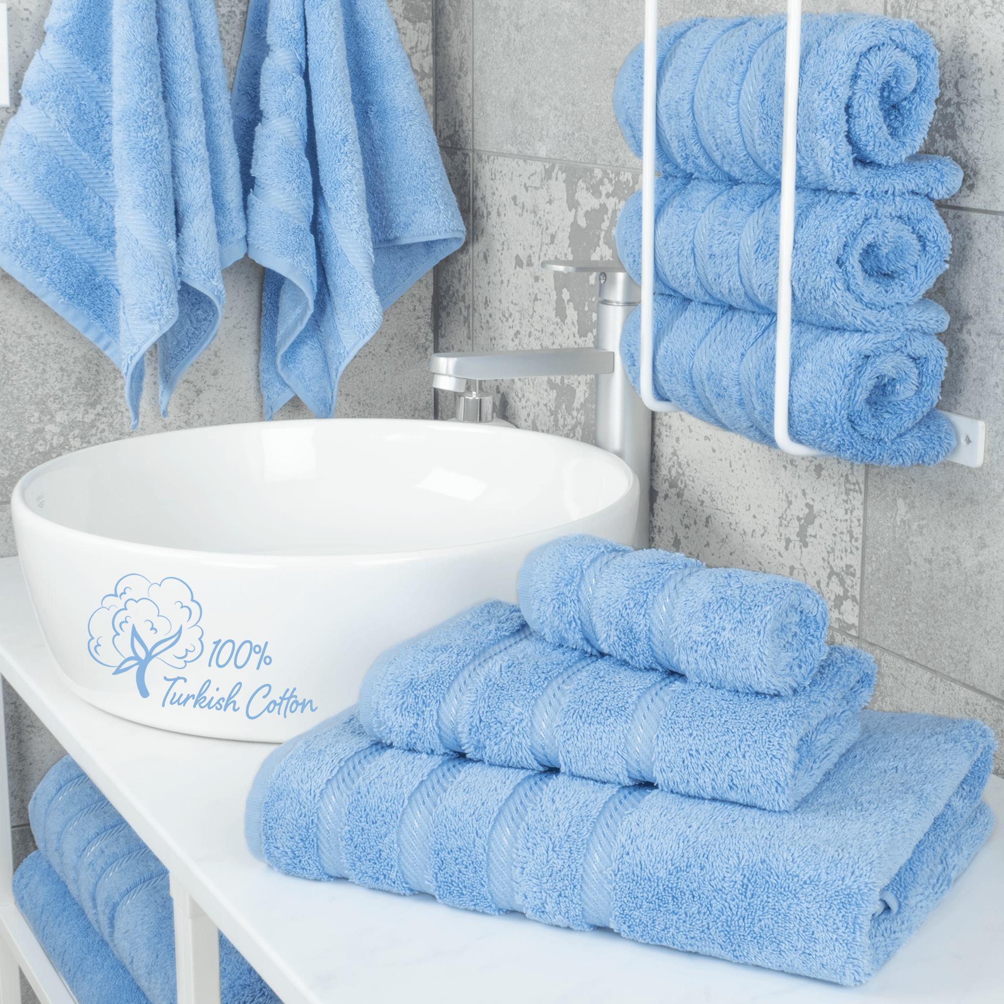 American Soft Linen - 3 Piece Turkish Cotton Towel Set - Sky-Blue - 2