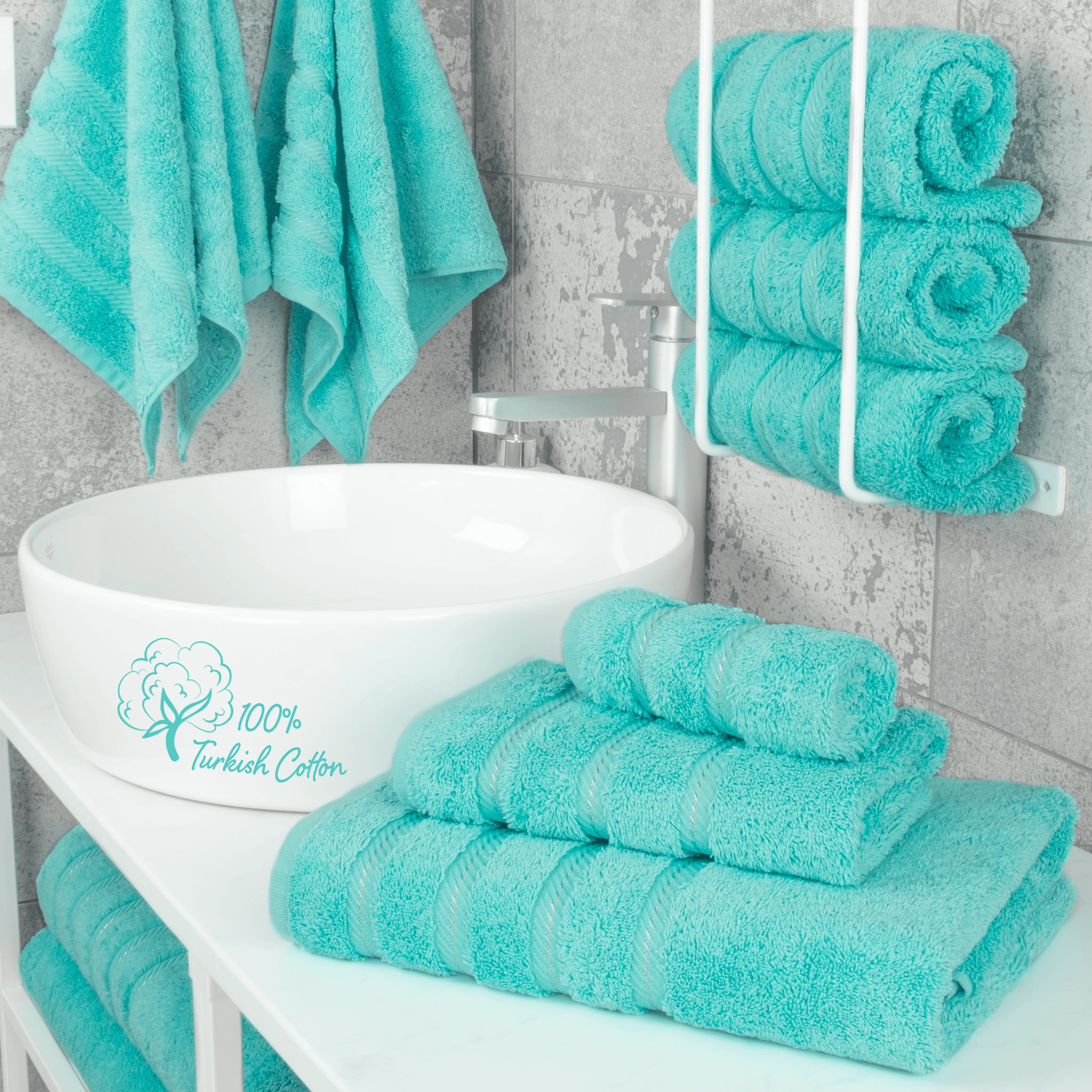 American Soft Linen - 3 Piece Turkish Cotton Towel Set - Turquoise-Blue - 2