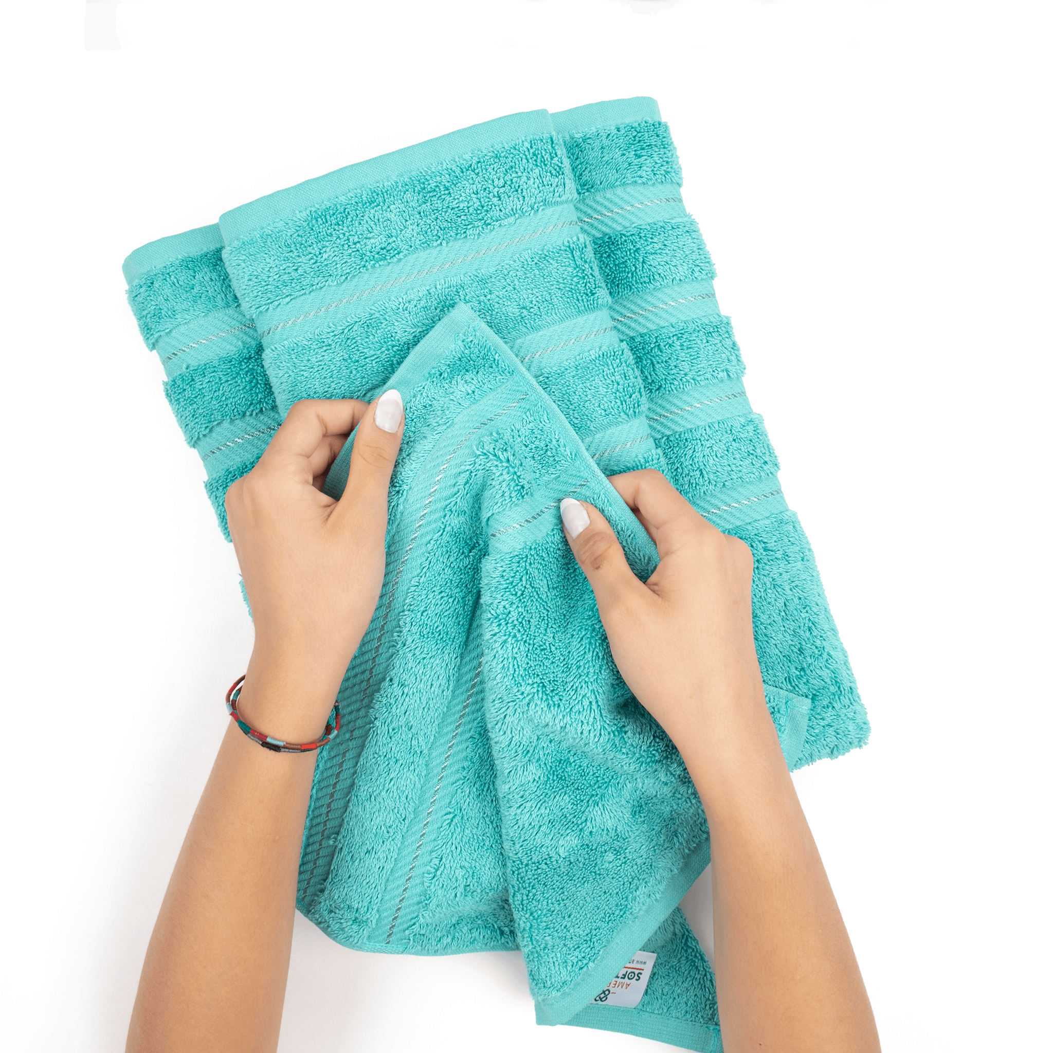 American Soft Linen - 3 Piece Turkish Cotton Towel Set - Turquoise-Blue - 5