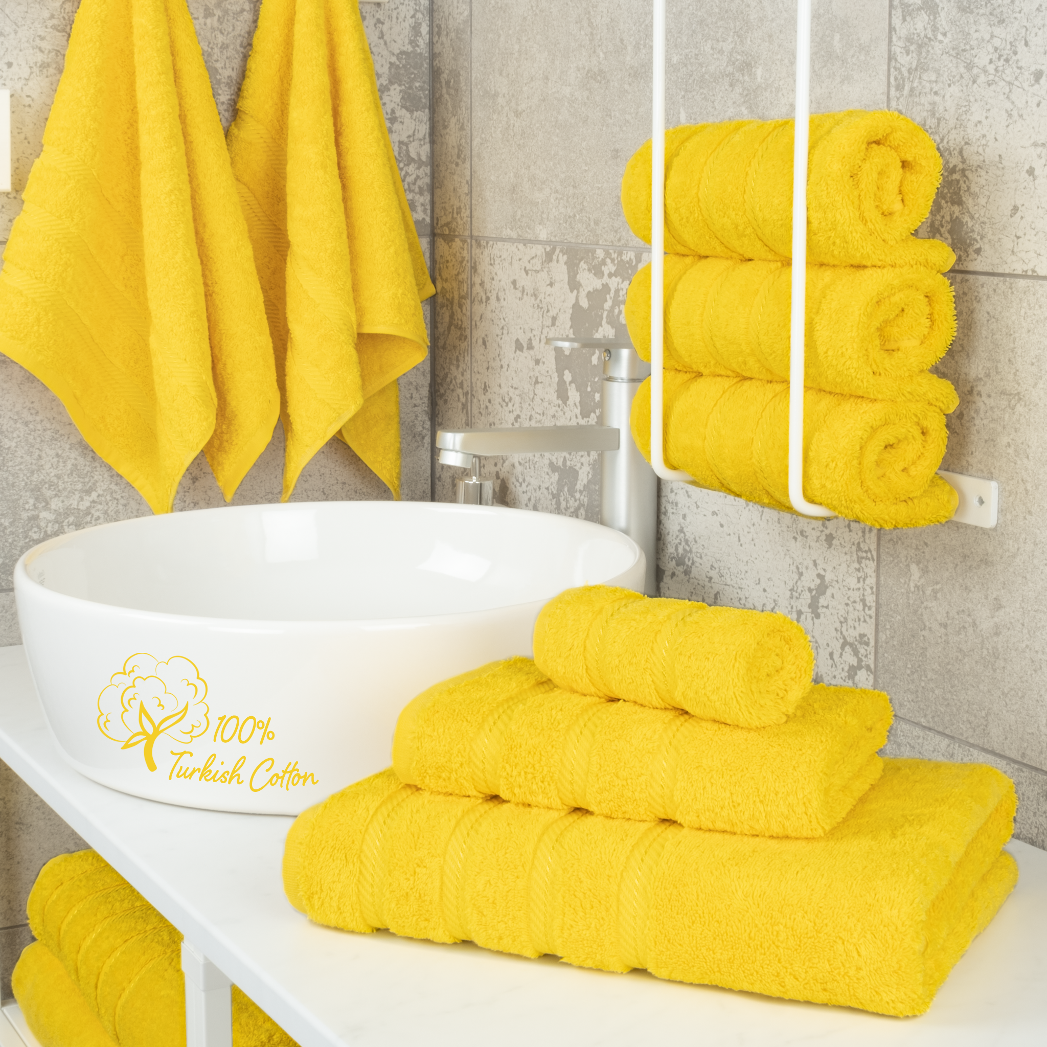 American Soft Linen - 3 Piece Turkish Cotton Towel Set - Yellow - 2